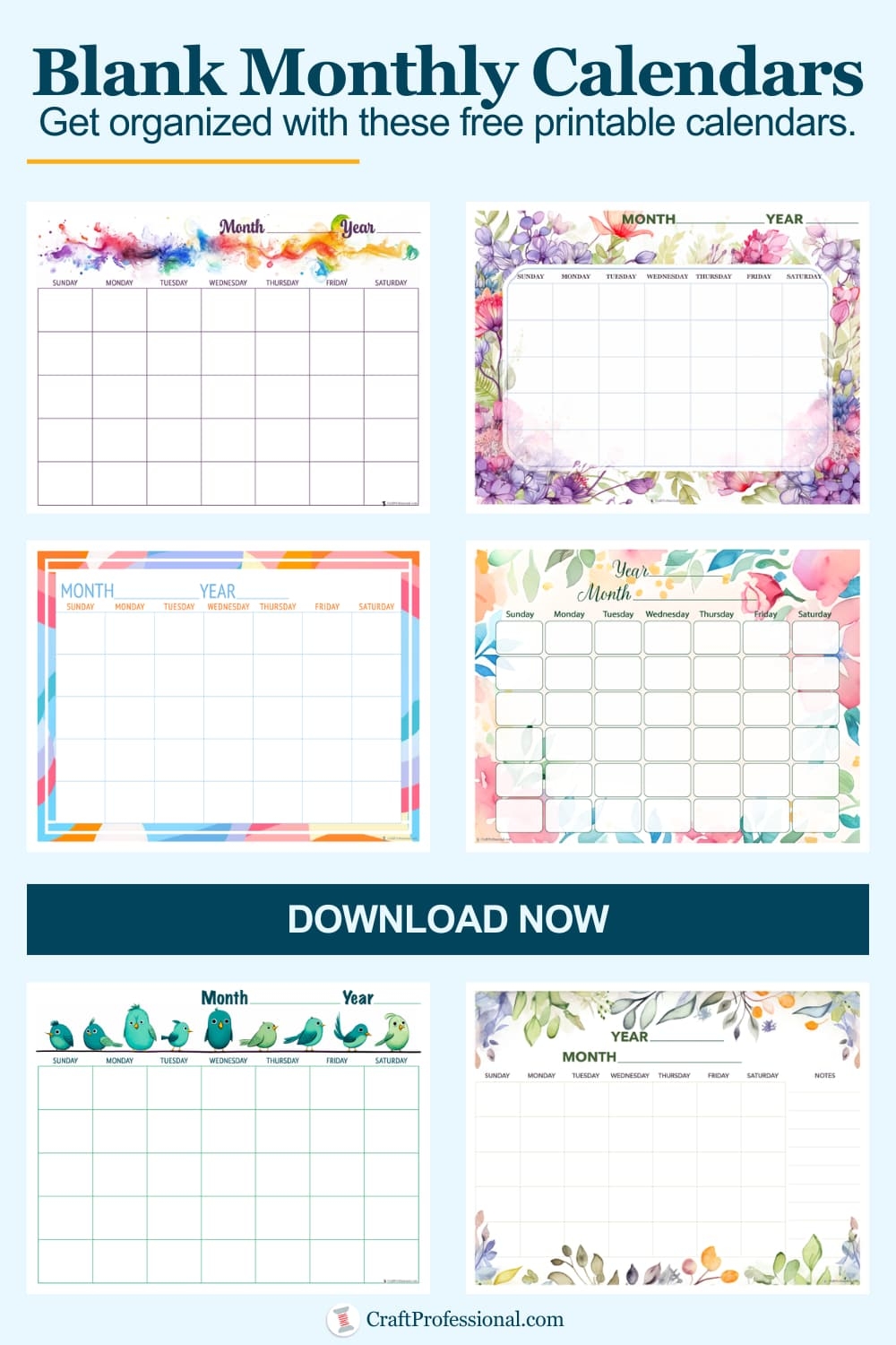 Free Printable Downloadable Blank Calendar