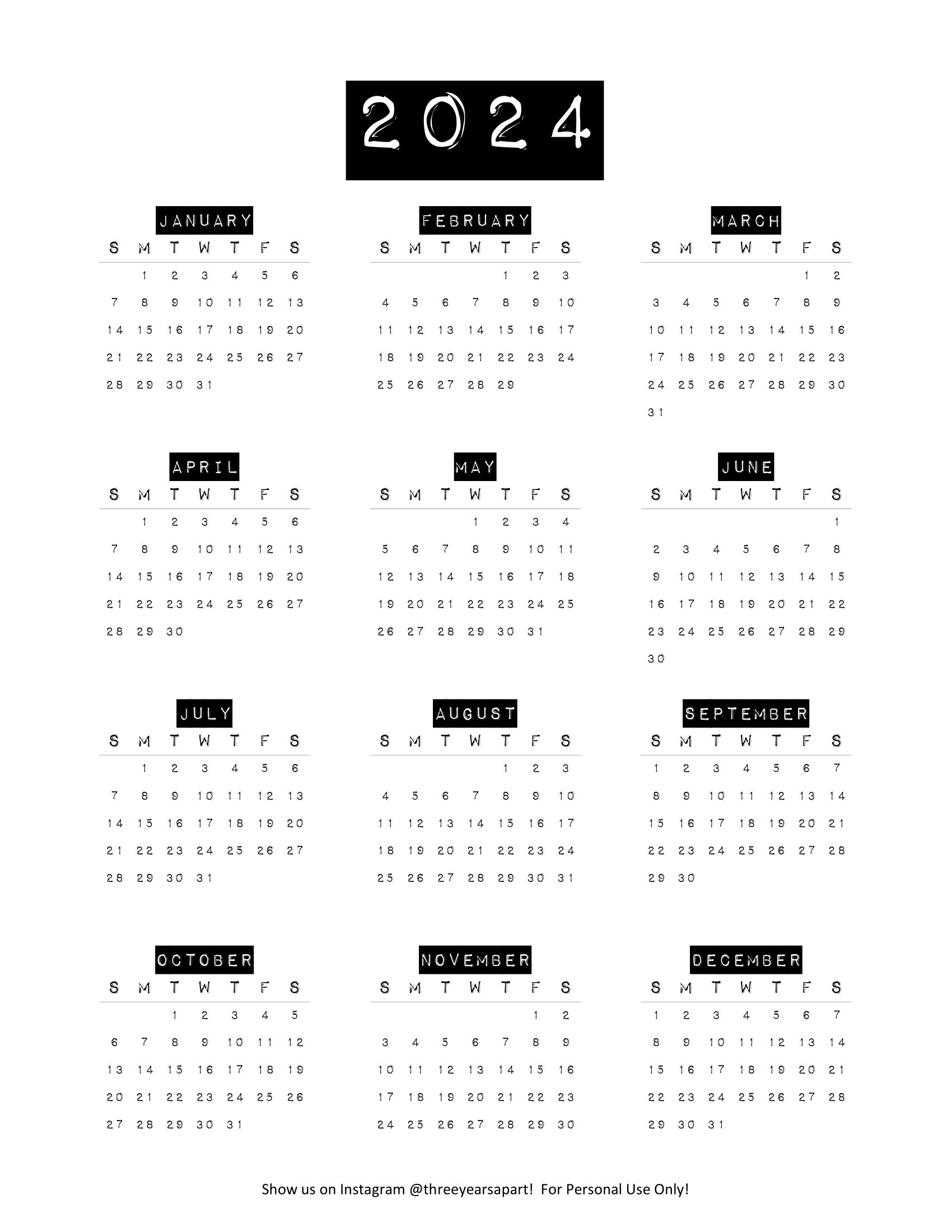 2024 Calendar Free Printable Bullet Journal And Planner Free Download Year at a Glance Future Log 3 Years Apart