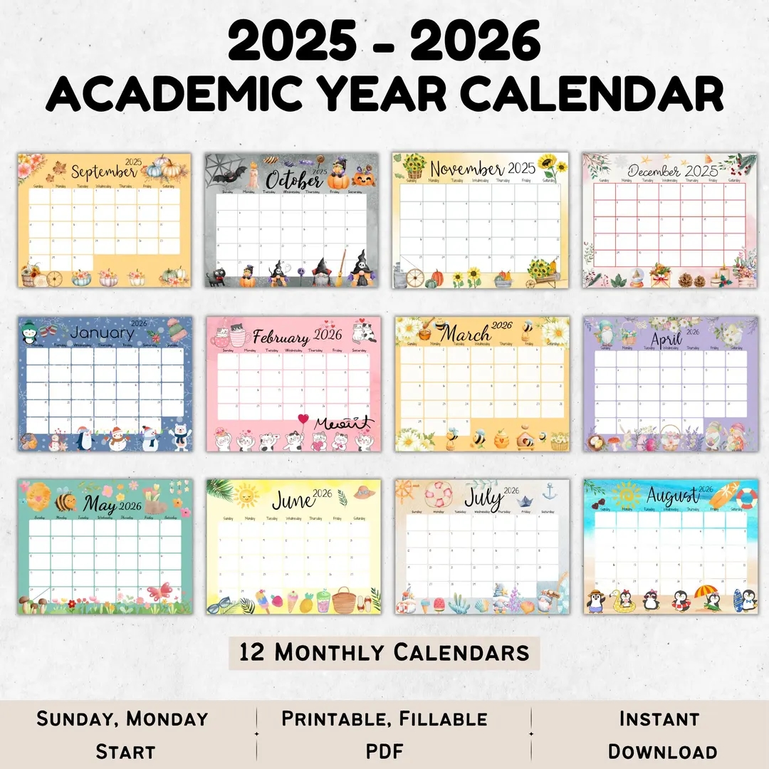 Cute Blank Calendar Printable 2025-2026 Free