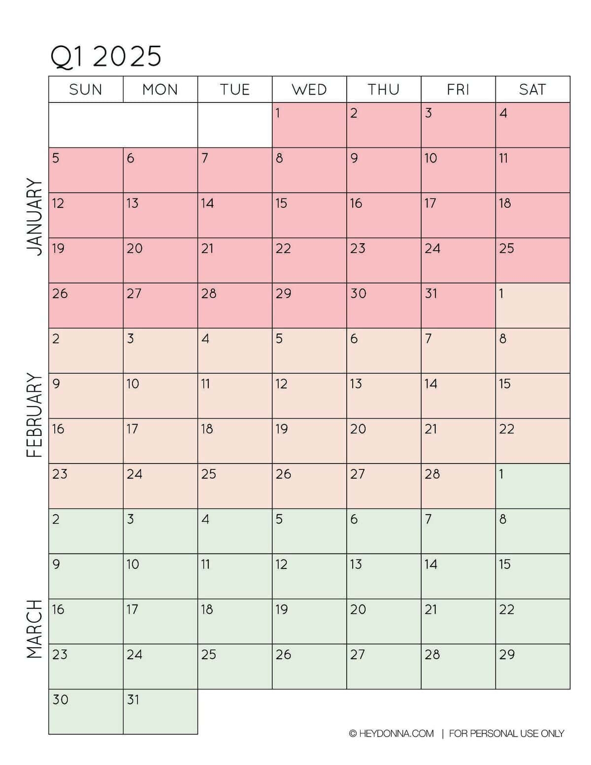 6 Month Calendar 2025 Printable