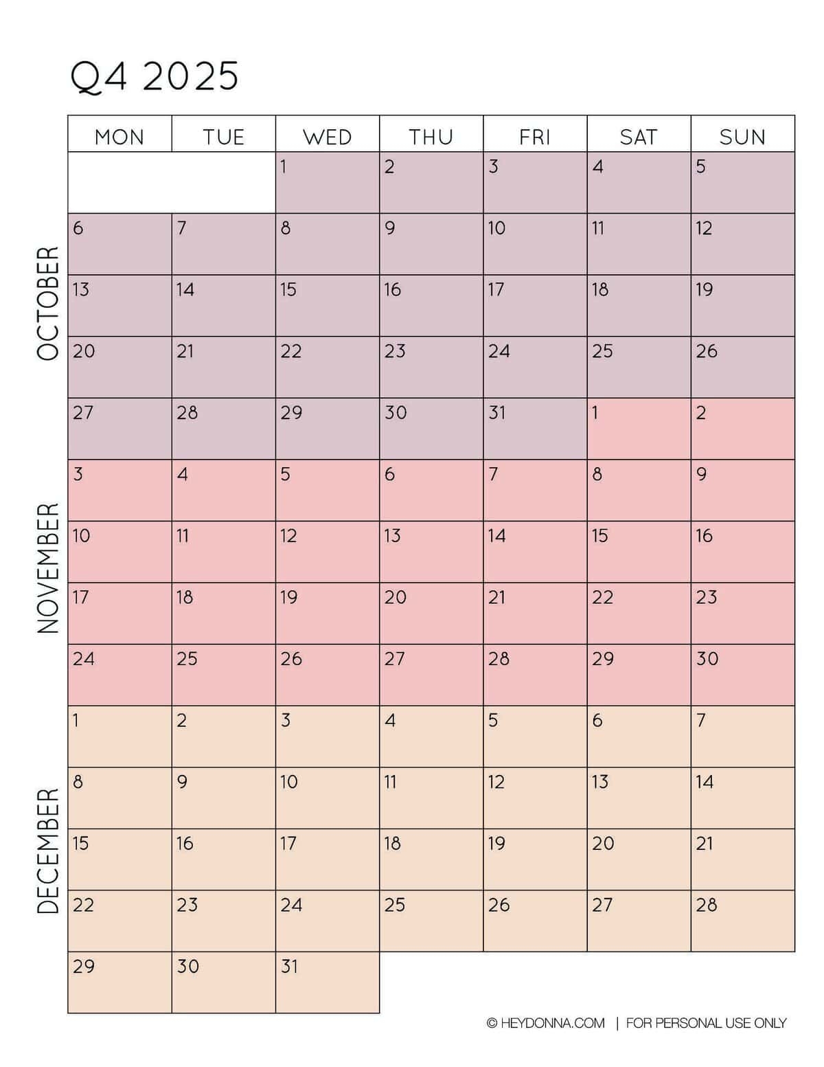 Printable 2025 Calendar By Month Free