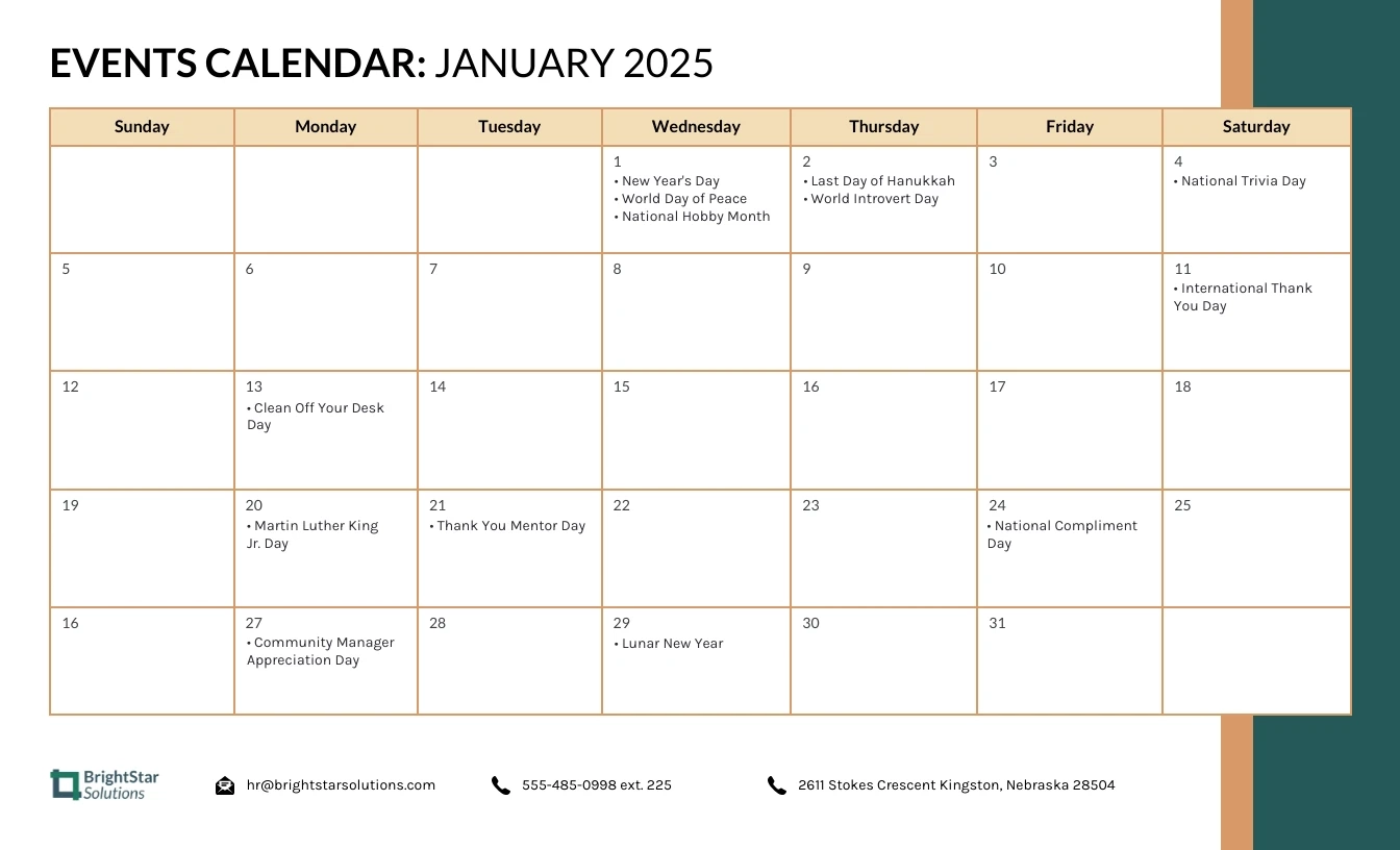 2025 Calendar Event Work Schedule Template Venngage