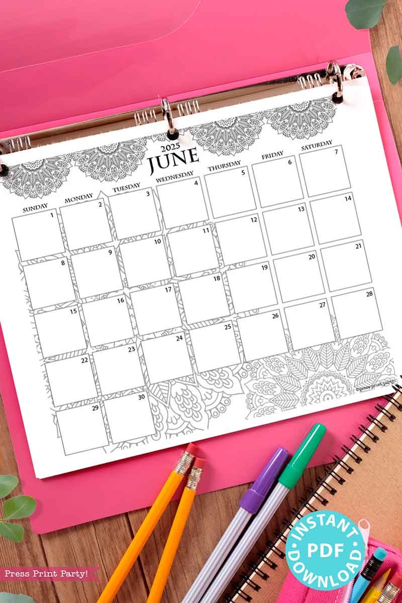 2025 Calendar Printable Set For Bullet Journals Or Binders Mandala for Bullet Journals Or Binders 