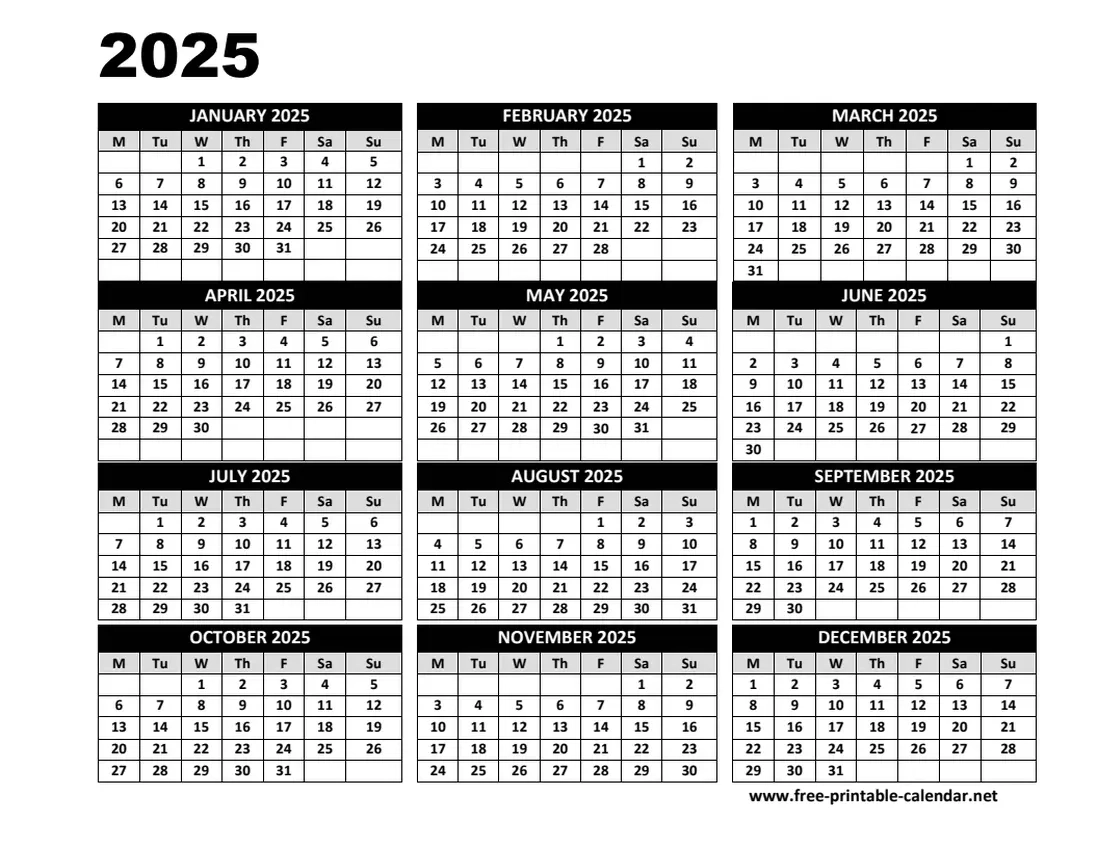 2025 Calendar Template
