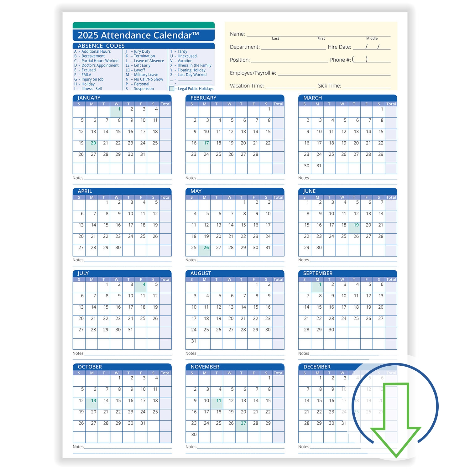2025 Downloadable Employee Attendance Calendar HRdirect 2025 Downloadable Employee Attendance Calendar HRdirect