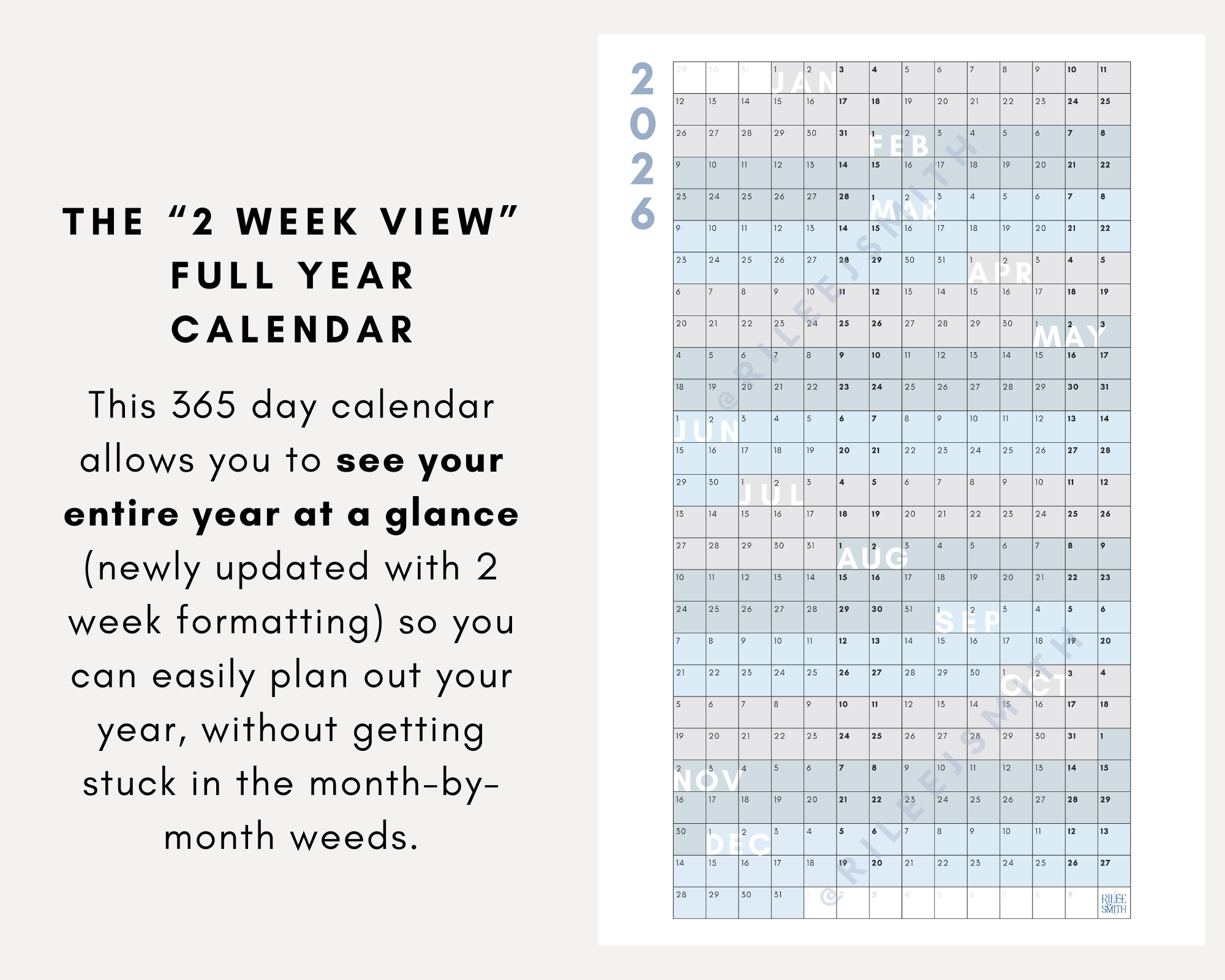 2025 Full Year Calendar 2 Week View Rilee Smith