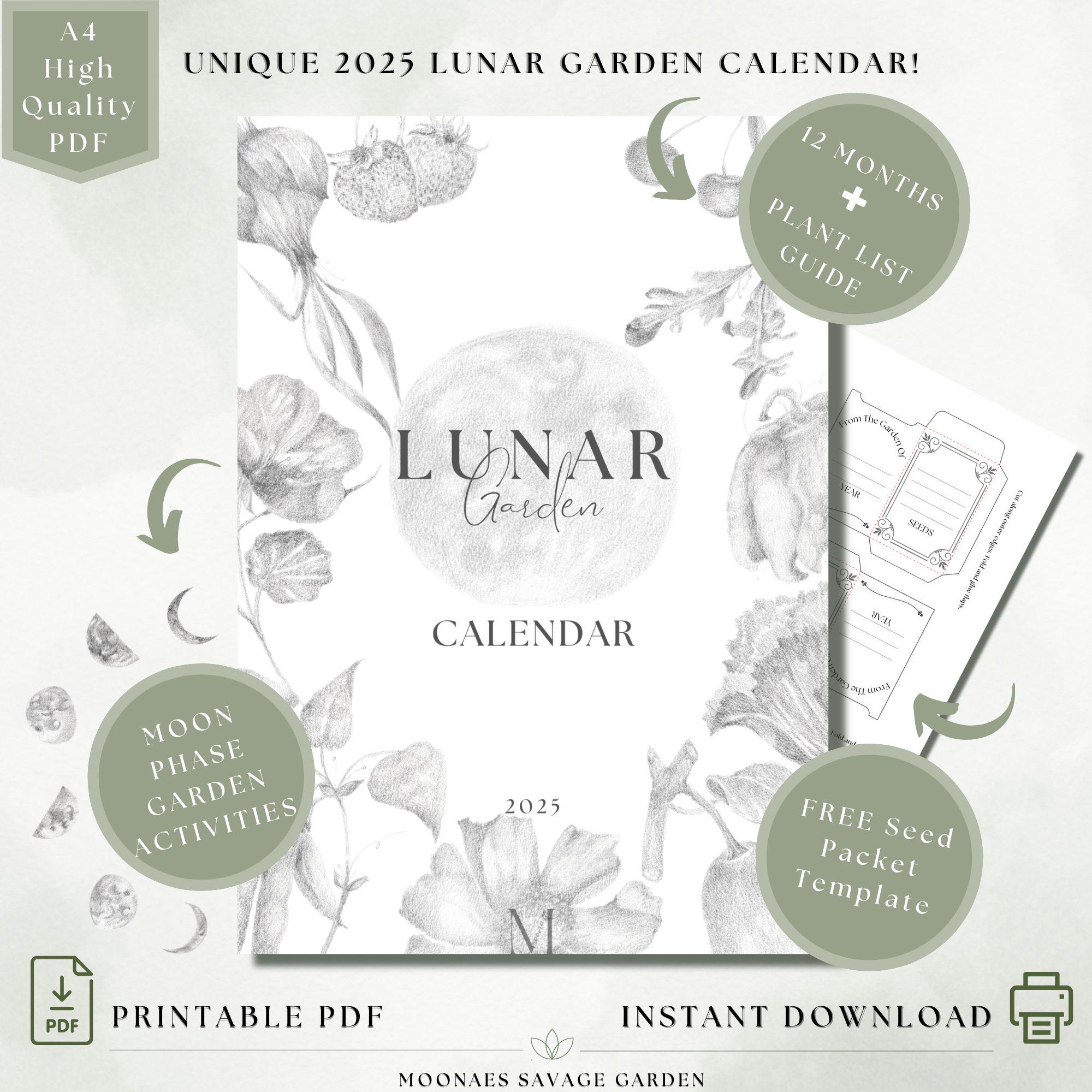 2025 Lunar Gardening Calendar Moon Phase Garden Planner Unique Hand Drawn Moon Phase Garden Calendar Downloadable PDF Etsy