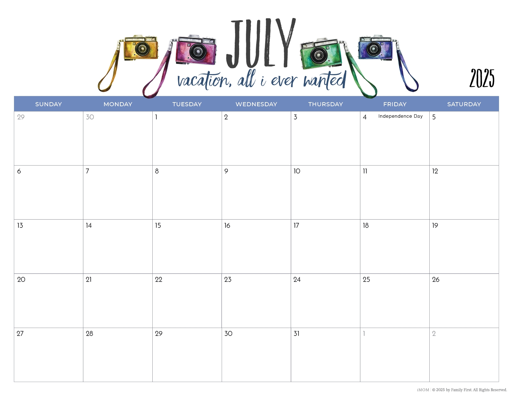Printable Calendar One Page Custom