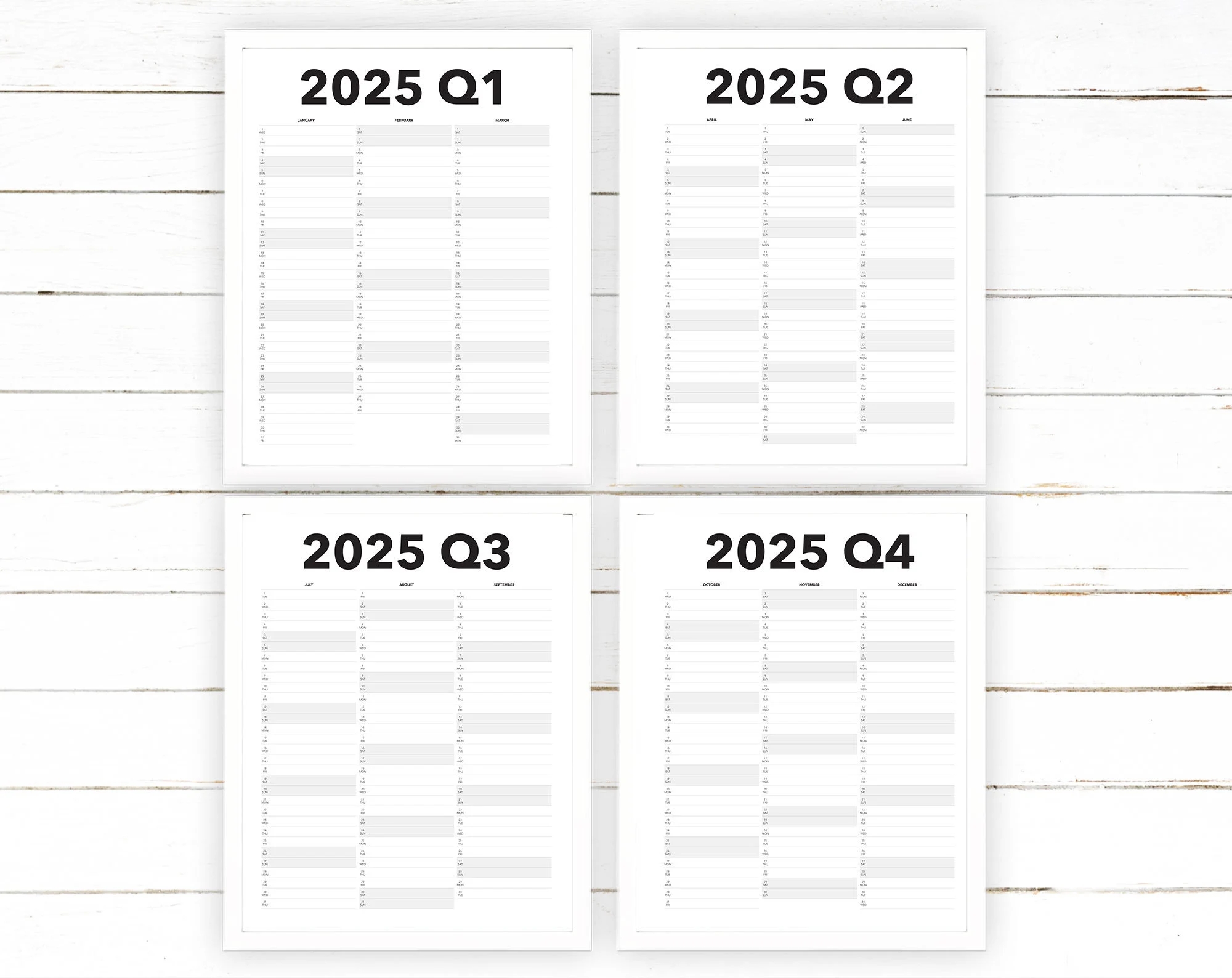 2025 Quarterly Calendar Printable Blank Dated Quarterly Year View Extra Large Wall Calendar Digital Printable Etsy