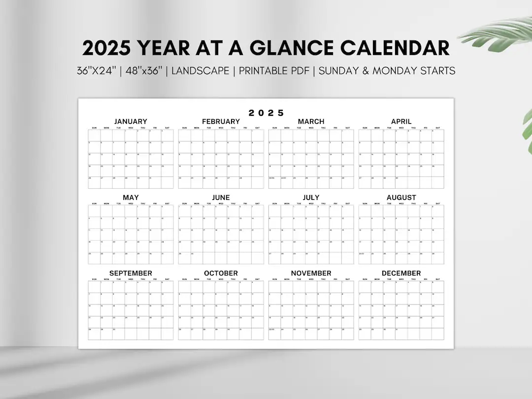 2025 Year At A Glance Calendar Large Horizontal 2025 Calendar Printable Giant 2025 Planner Single Page Instant Download PDF File Etsy