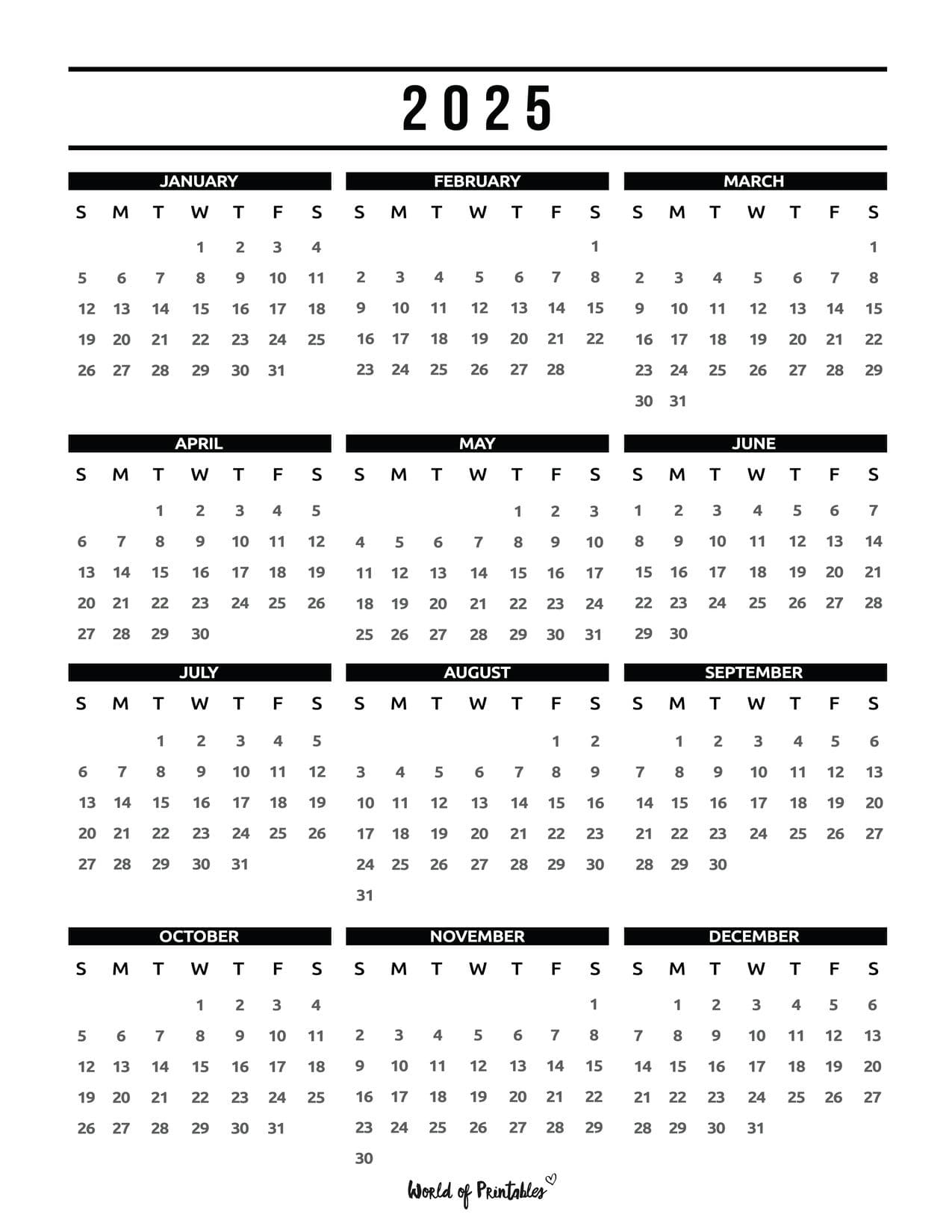 6 Month Calendar Printable 2025