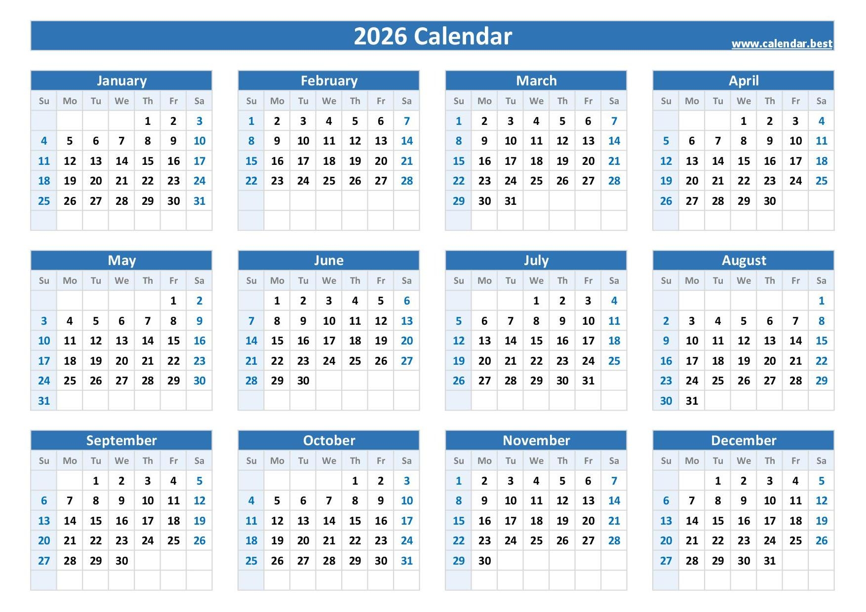 2026 calendar calendar best