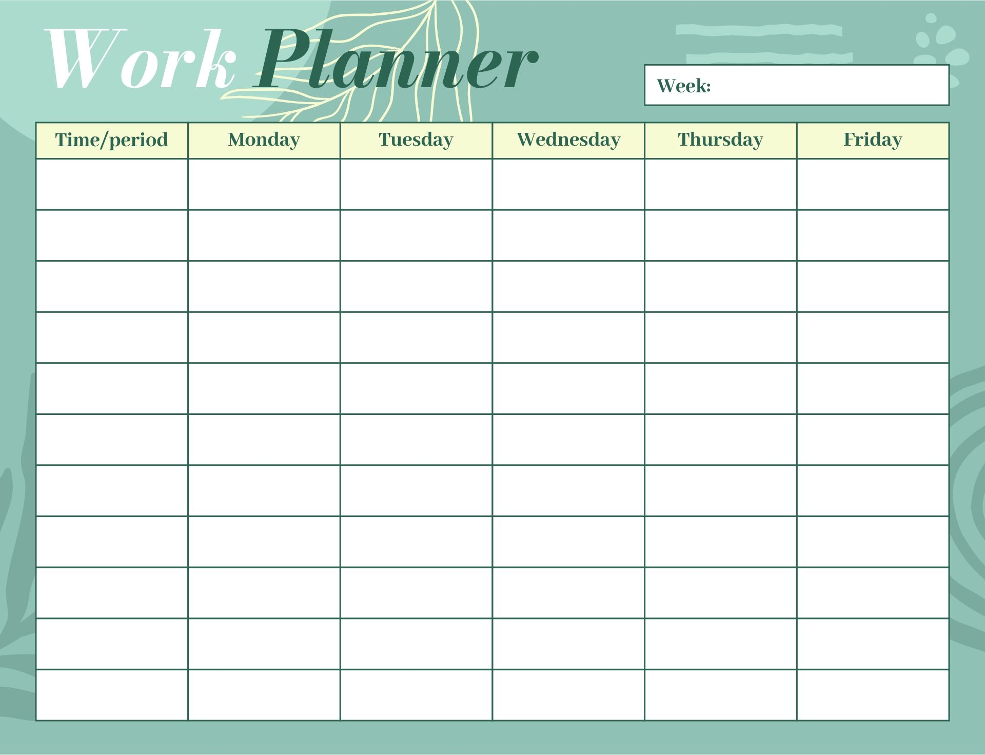 Free Printable 5 Day Monthly Calendar