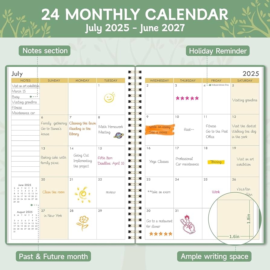 Amazon 2025 2027 Monthly Planner 2 Years Monthly Calendar Jul 2025 Jun 2027 7 4 X 10 2 24 Month Planner With Twin wire Binding For School Office Waterproof Cover Green Office Products