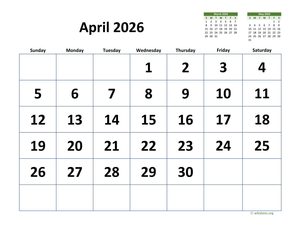 Printable Calendar 2026 April