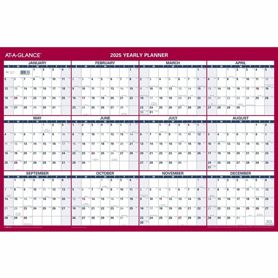 At A Glance Vertical Horizontal Reversible Wall Calendar Large Julian Dates Yearly 12 Month January 2025 To December 2025 36 X 24 Sheet Size White Sheet 