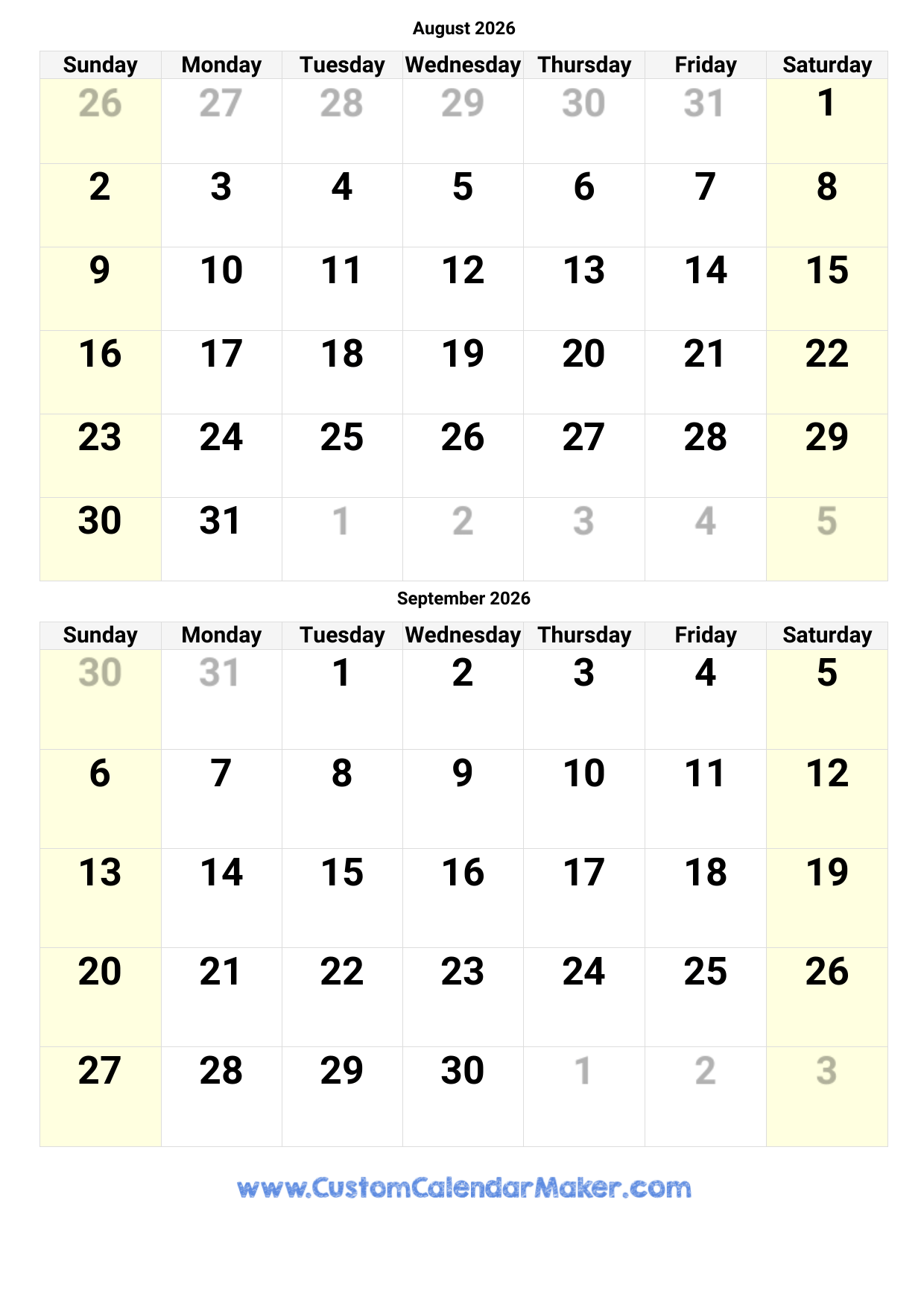 Printable Calendar September 2026 To June 2026