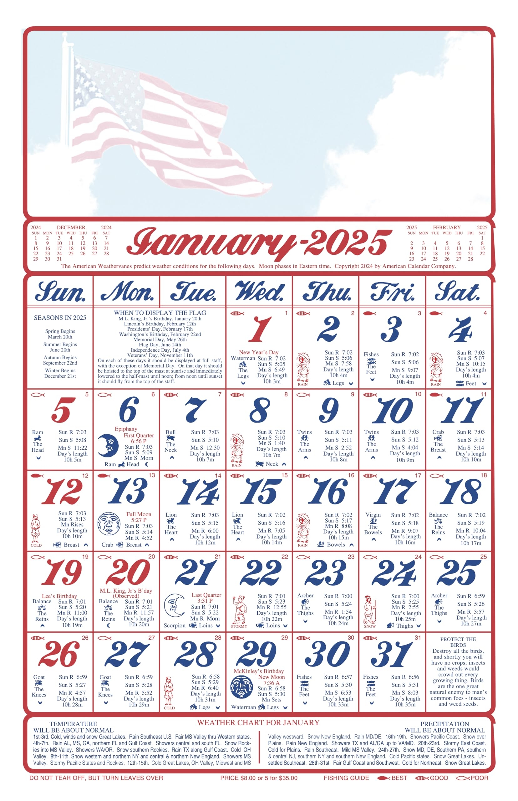 Calendar Company 2025 America s Farmers Almanac With USA Flag Tinned At Top With Eyelet Hole For Hanging Made In The USA Flag Almanac Wall Calendars Amazon au