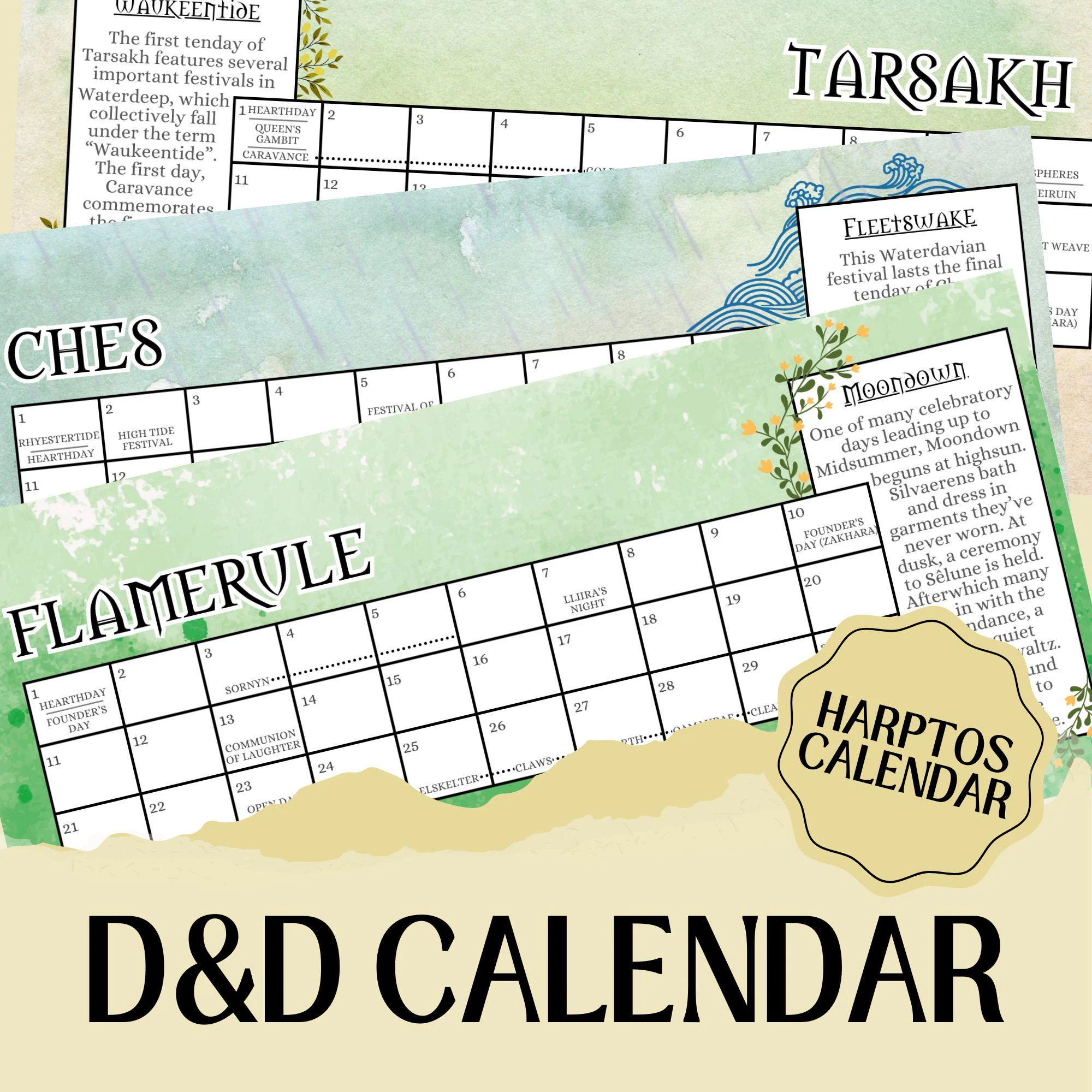 Calendario D D Calendario Harptos De Faerun Etsy Espa a
