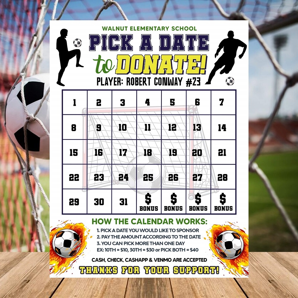 DIY Soccer Pick A Date Fundraising Calendar Football Sports Donation Calendar Template Made By Teachers