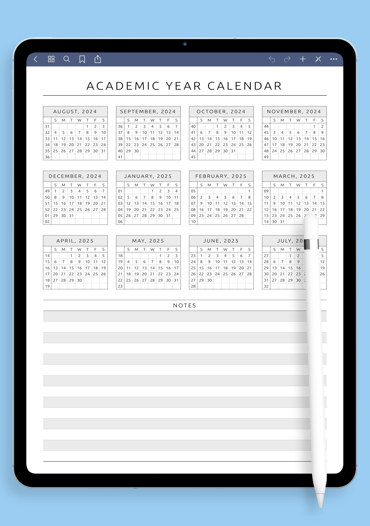 Academic Calendar Printable