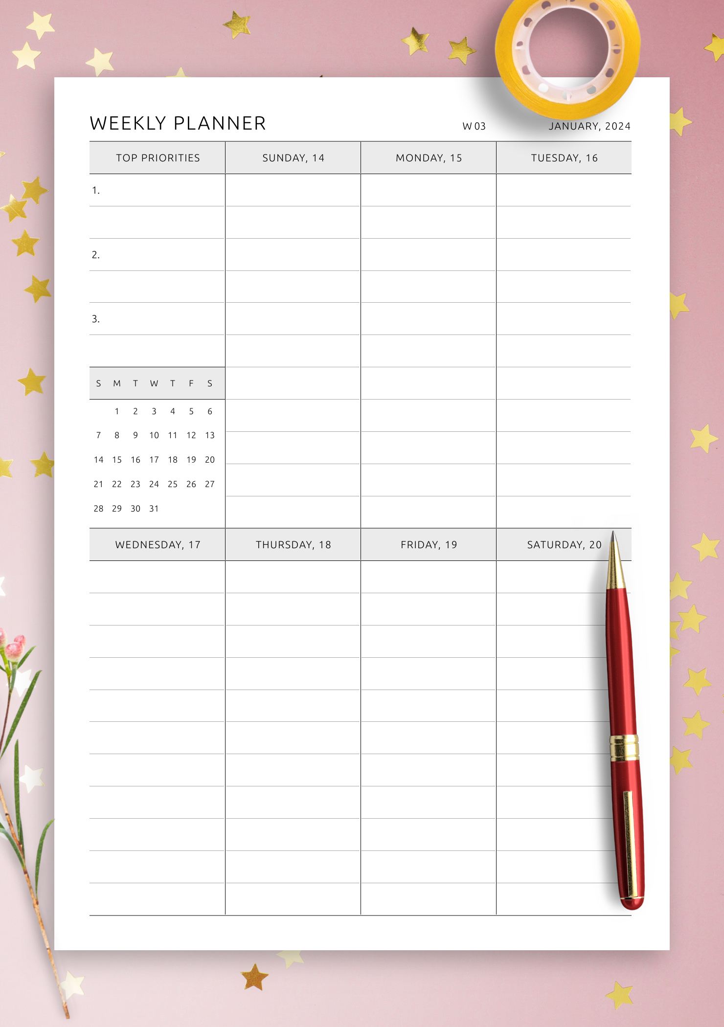 Days Of The Week Calendar Printable