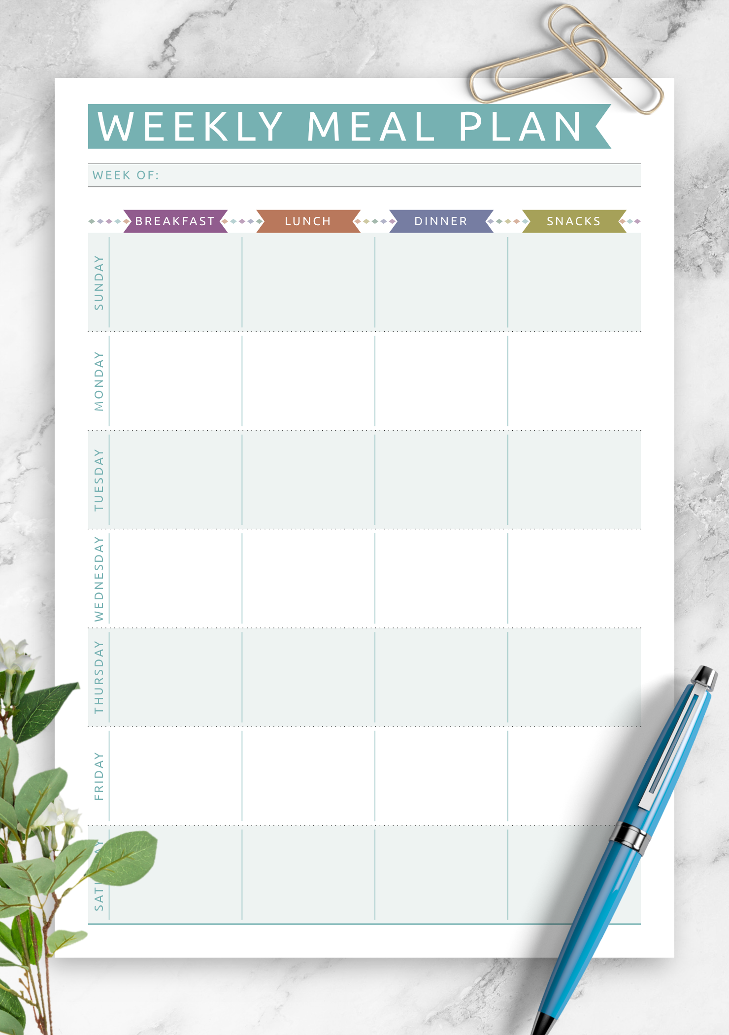 Printable Weekly Meal Calendar