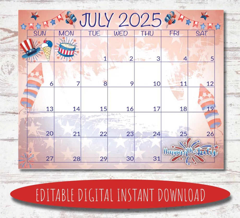Printable Calendar With Holidays July 2025