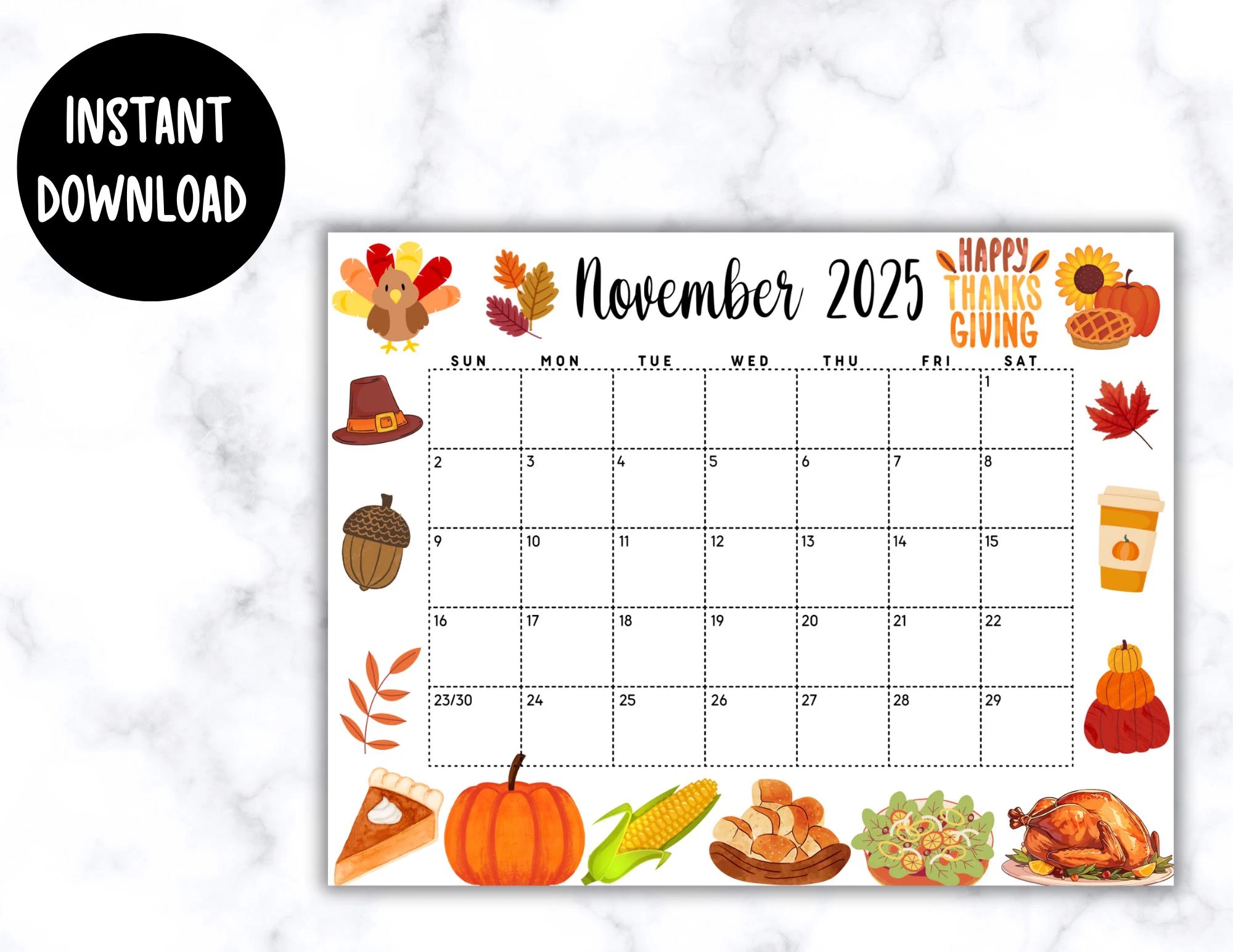 EDITABLE Printable November Calendar 2025 Cute Thanksgiving Calendar Monthly Calendar Fall Calendar Classroom Calendar Etsy