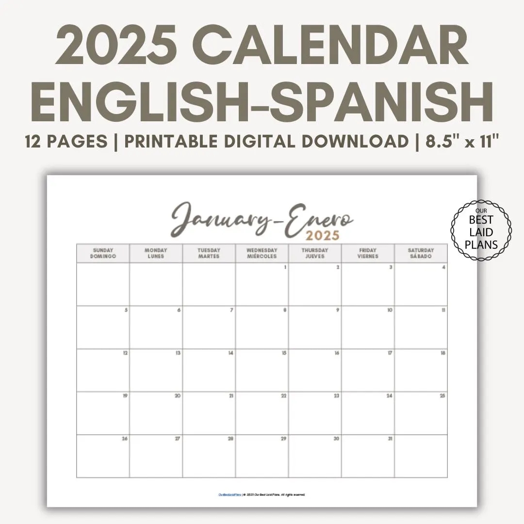 english spanish calendar for 2025 printable pdf no holiday landscape digital download english spanish 2025 calendar bilingual calendar etsy
