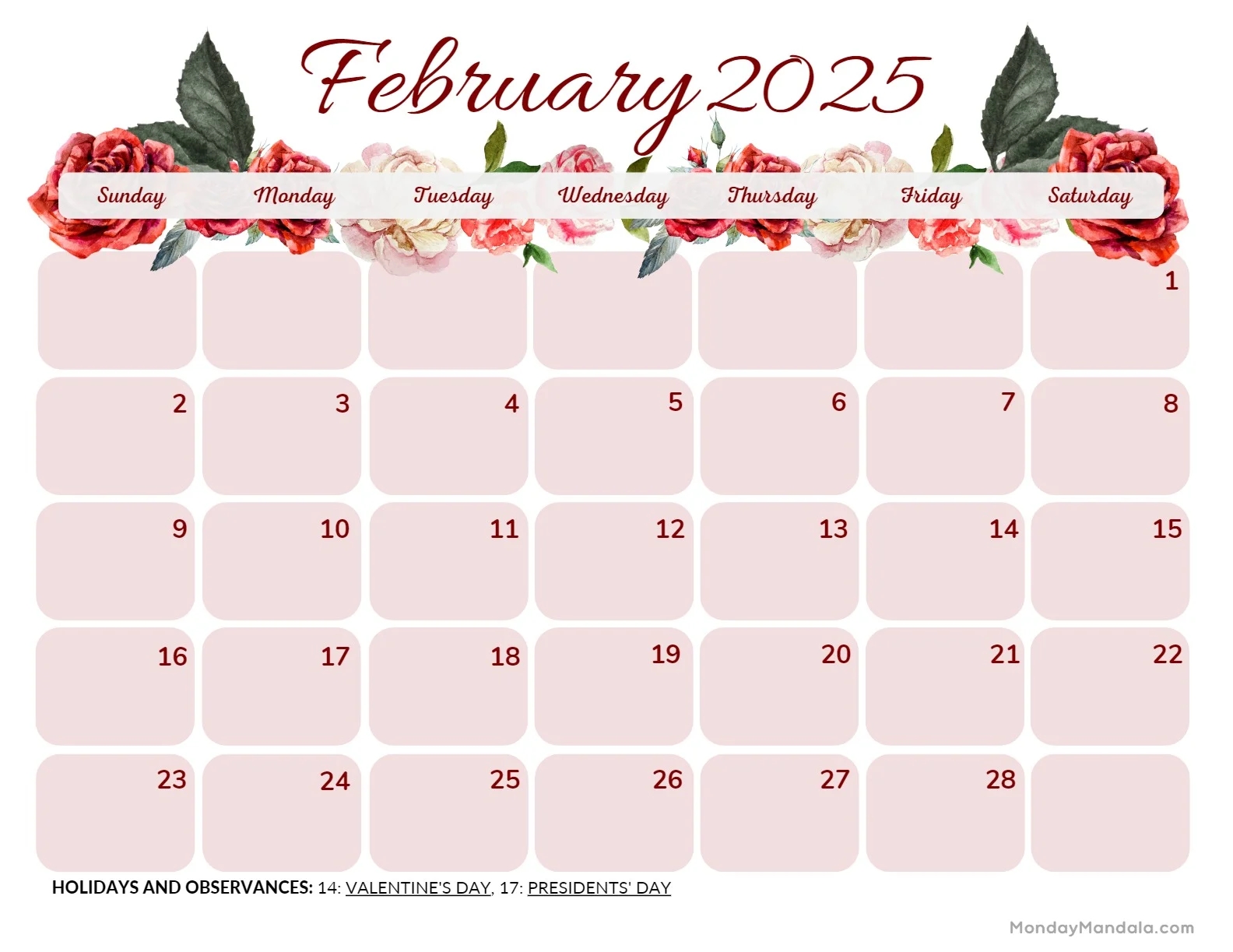 Free Printable Calendar February