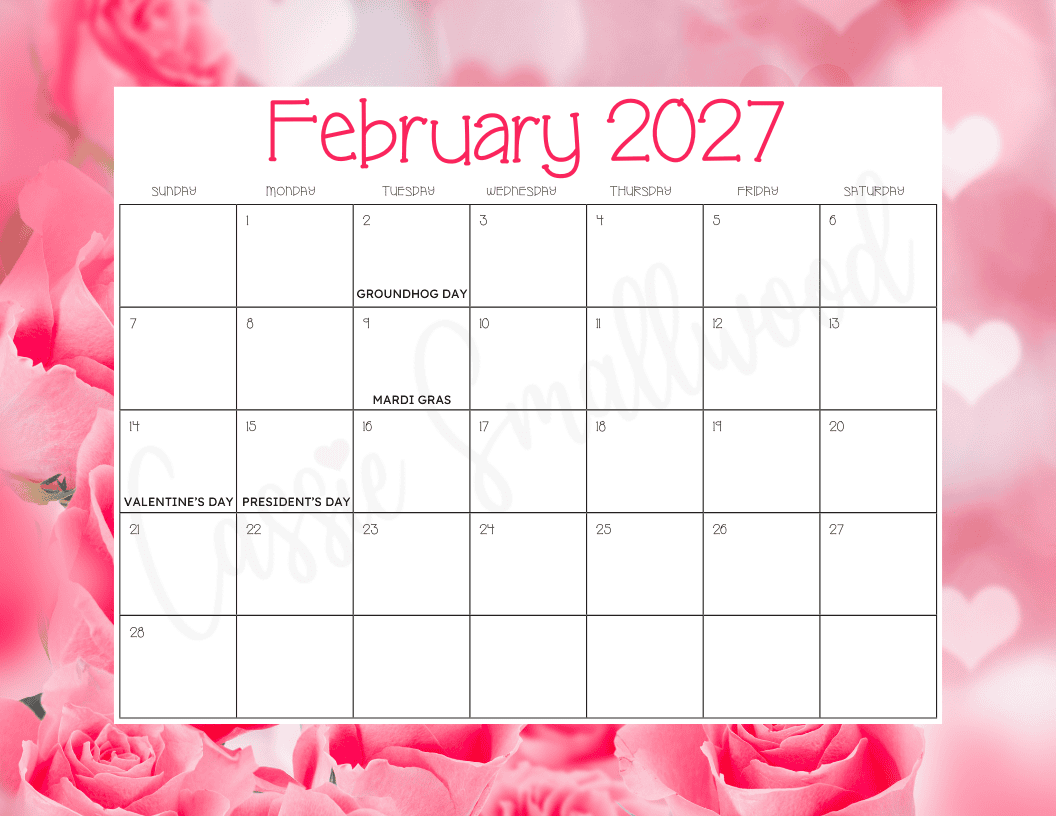 2027 Calendar With Holidays Printable