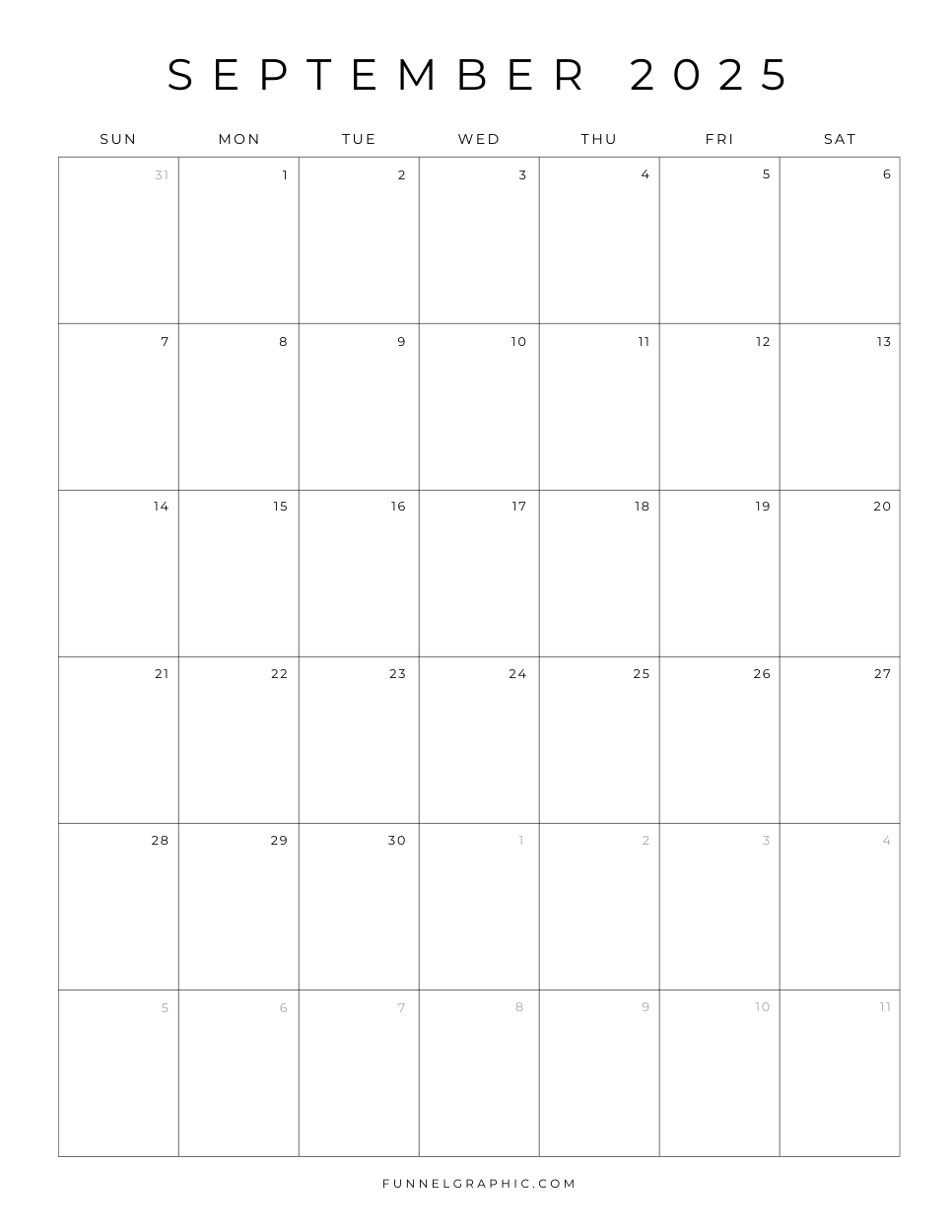 Calendar September 2025 Free Printable