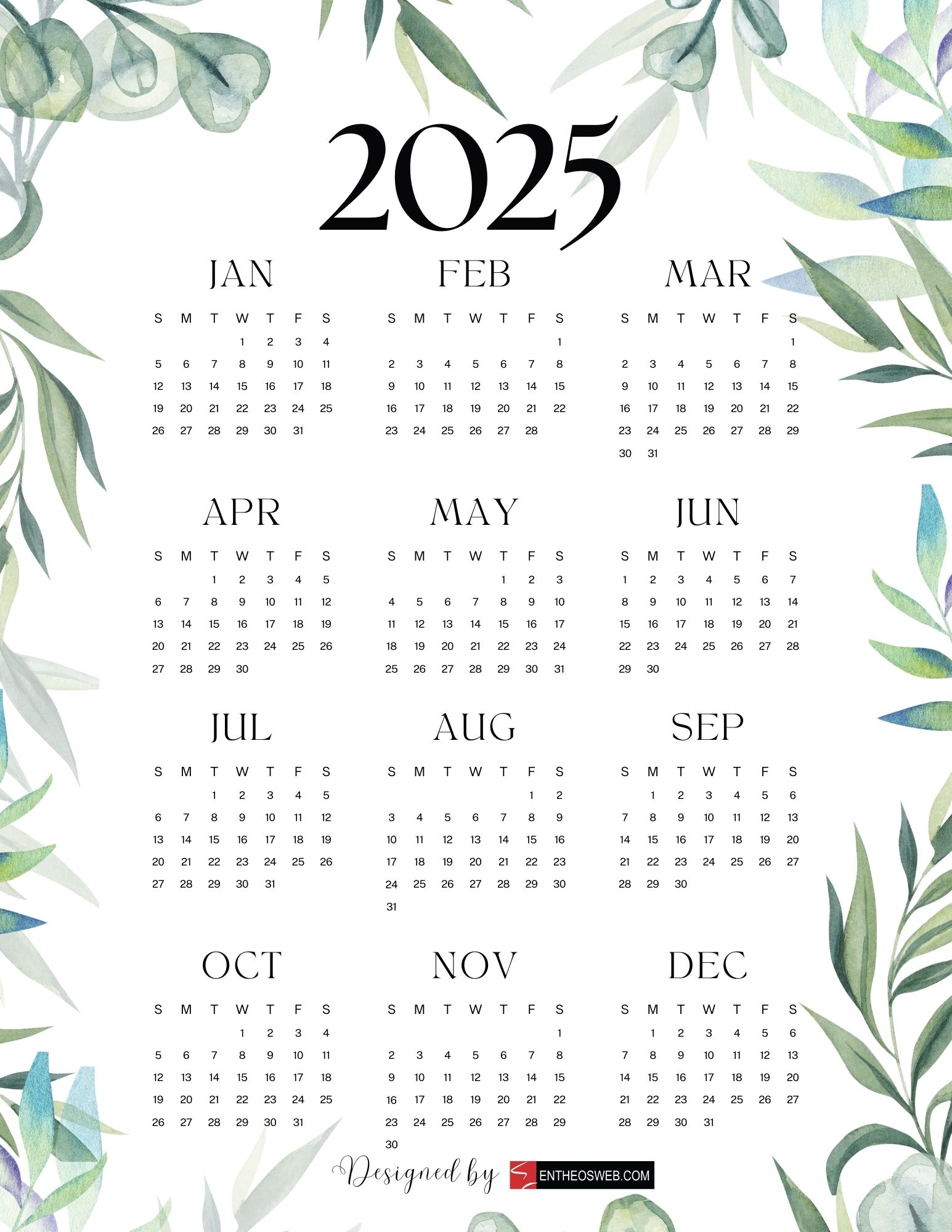 Free 2025 Calendars EntheosWeb
