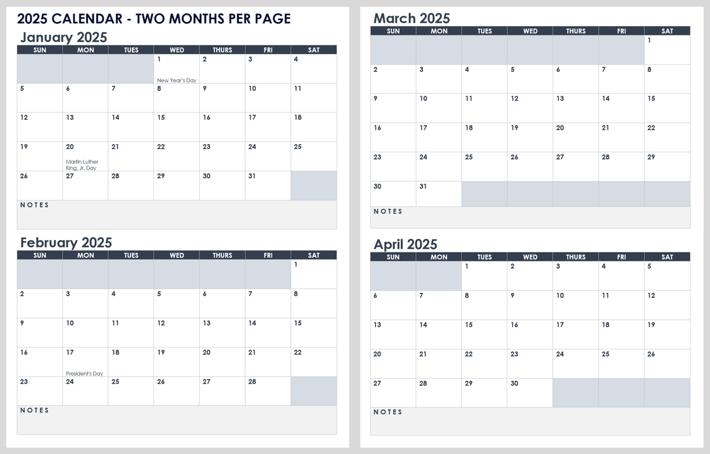 Four Month Printable Calendar
