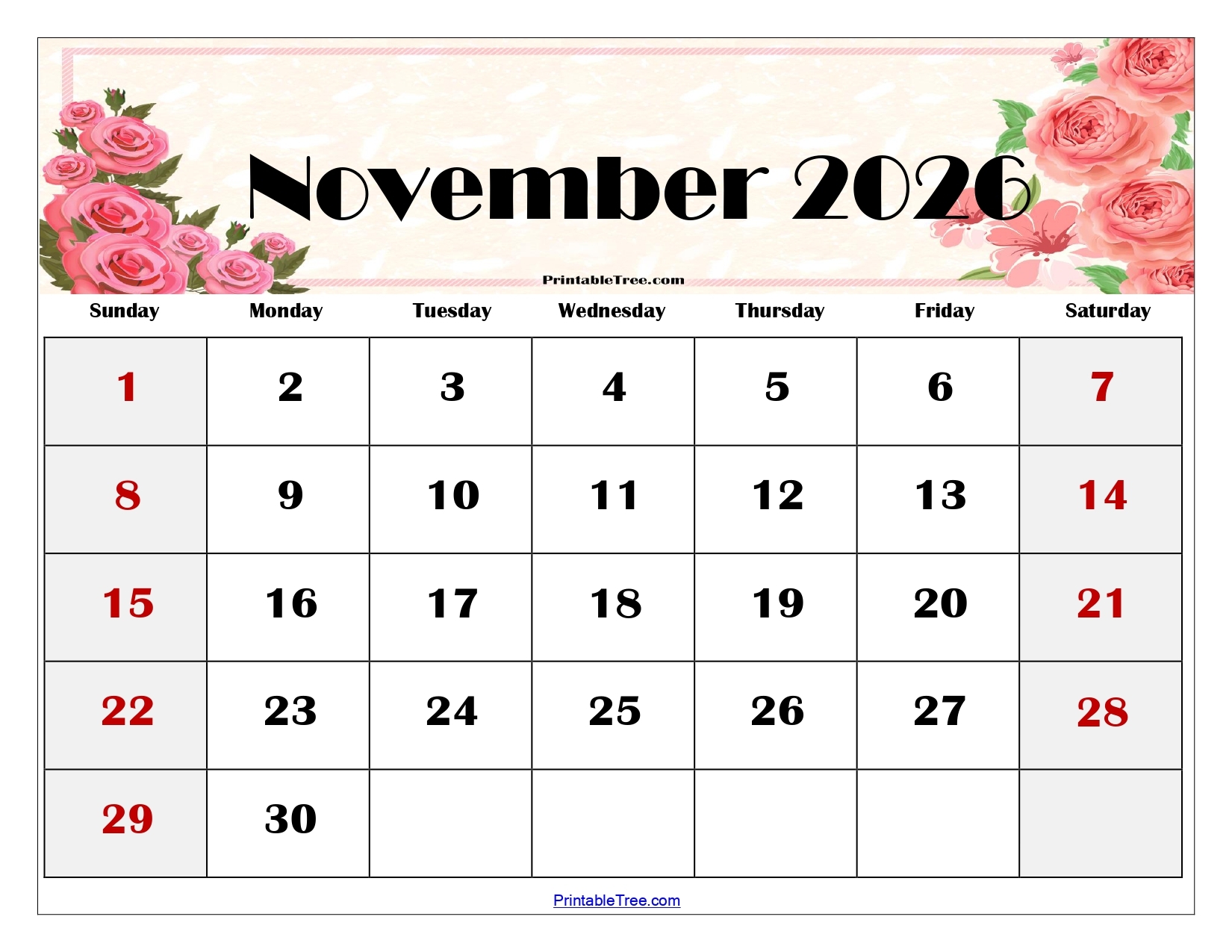 November Printable Calendar With Holidays