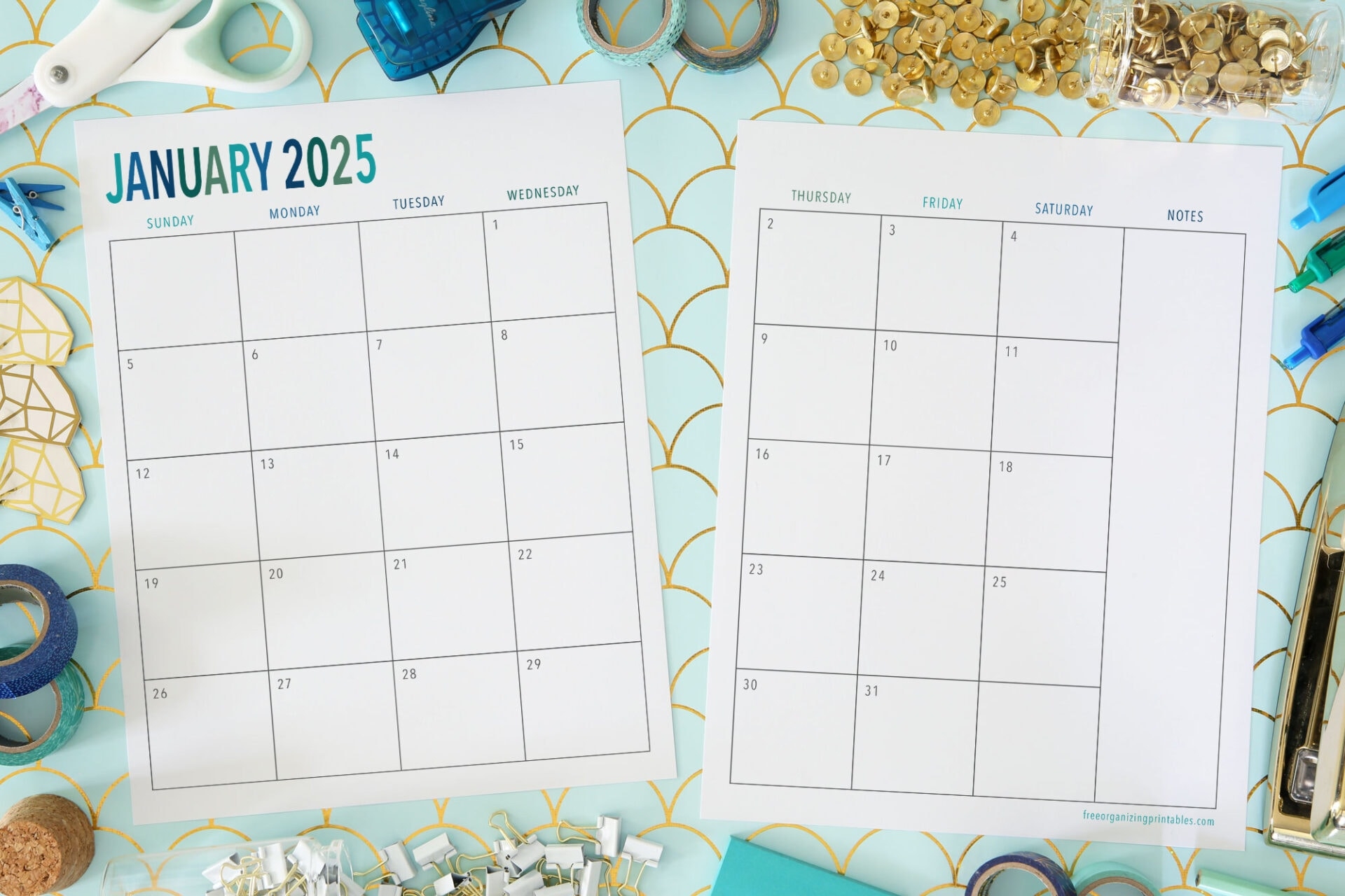 Printable 2-Page Open Face Monthly Calendar