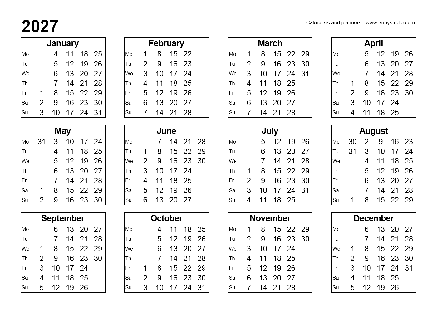 Free Printable 2 Year Calendar