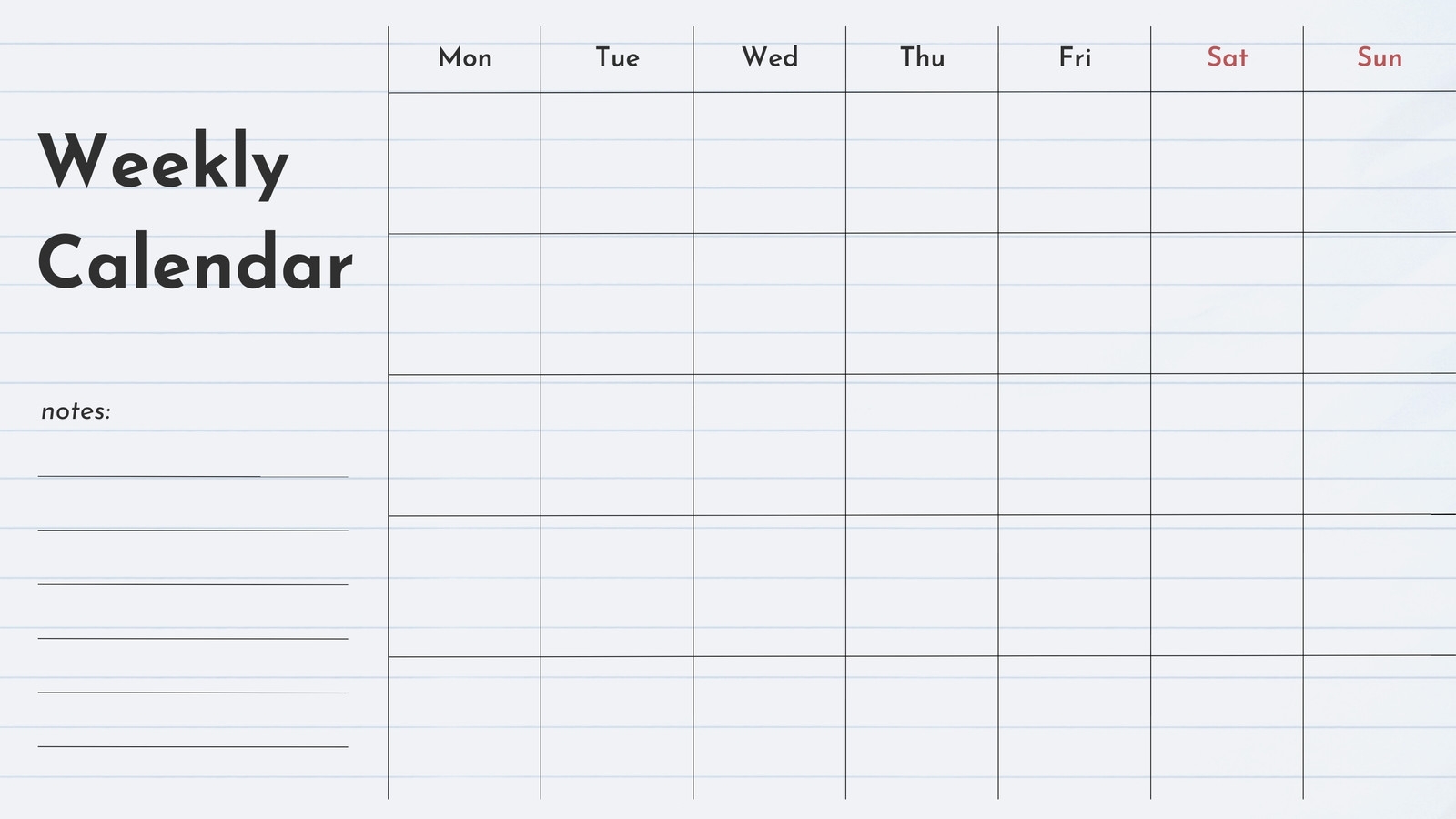 Weekly Calendar With Notes Printable Free