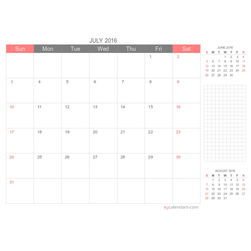 Free Printable One Month Calendar EzCalendars