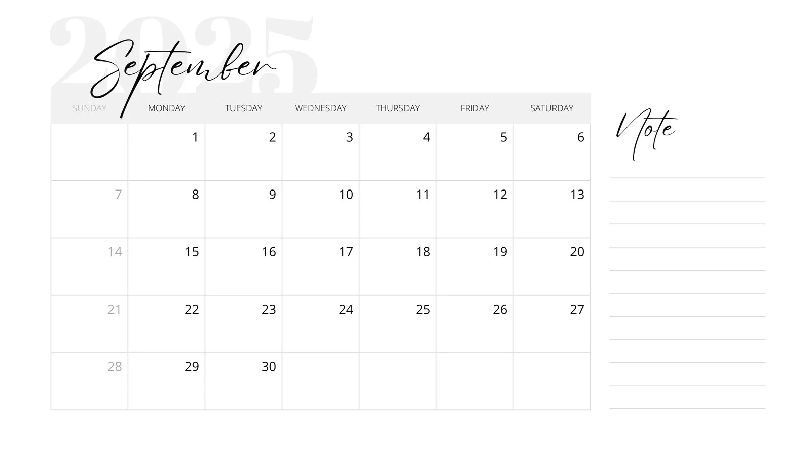 September Calendar 2025 Printable Birthday
