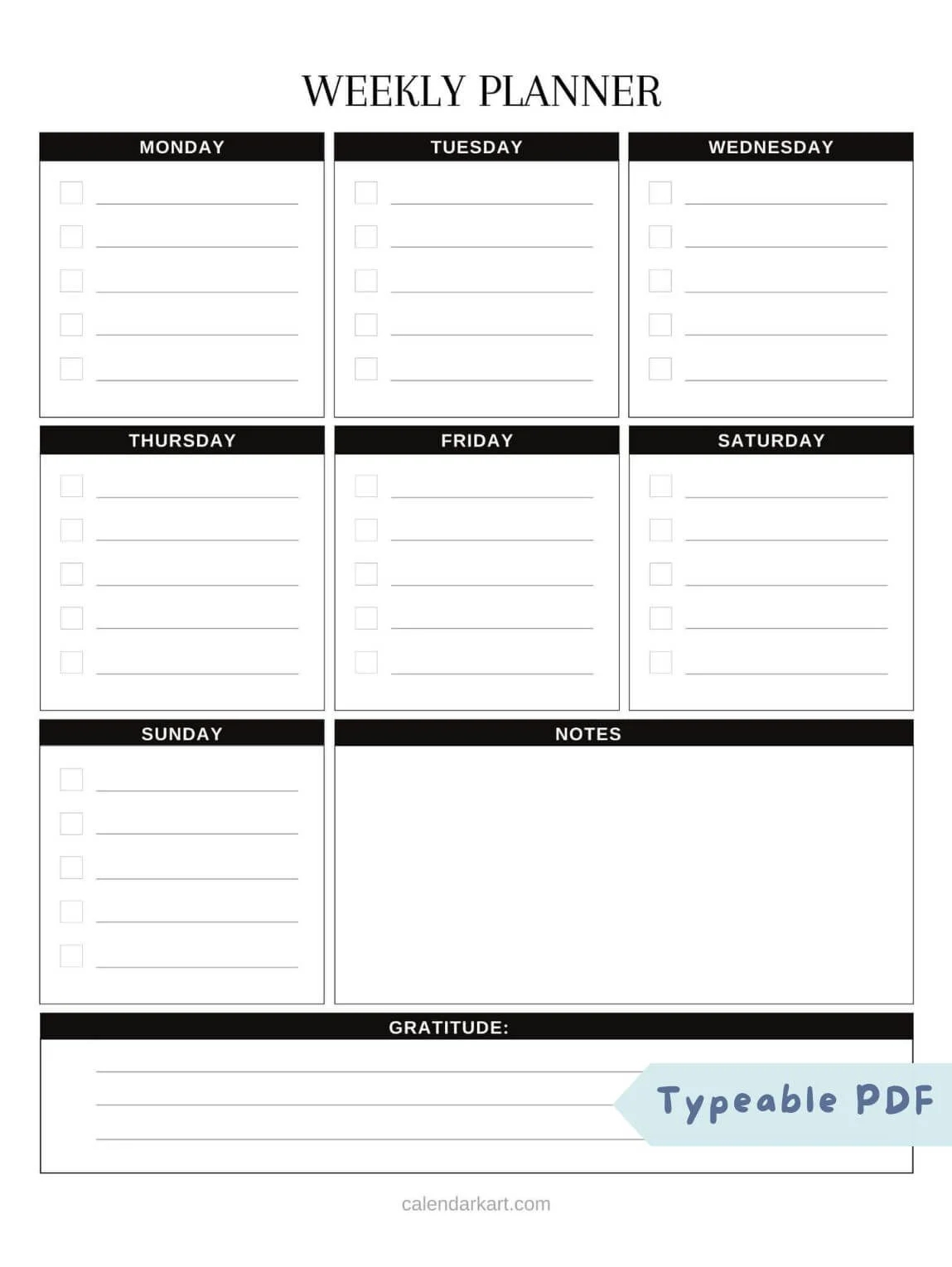 Free Weekly Calendar Printable Pdf