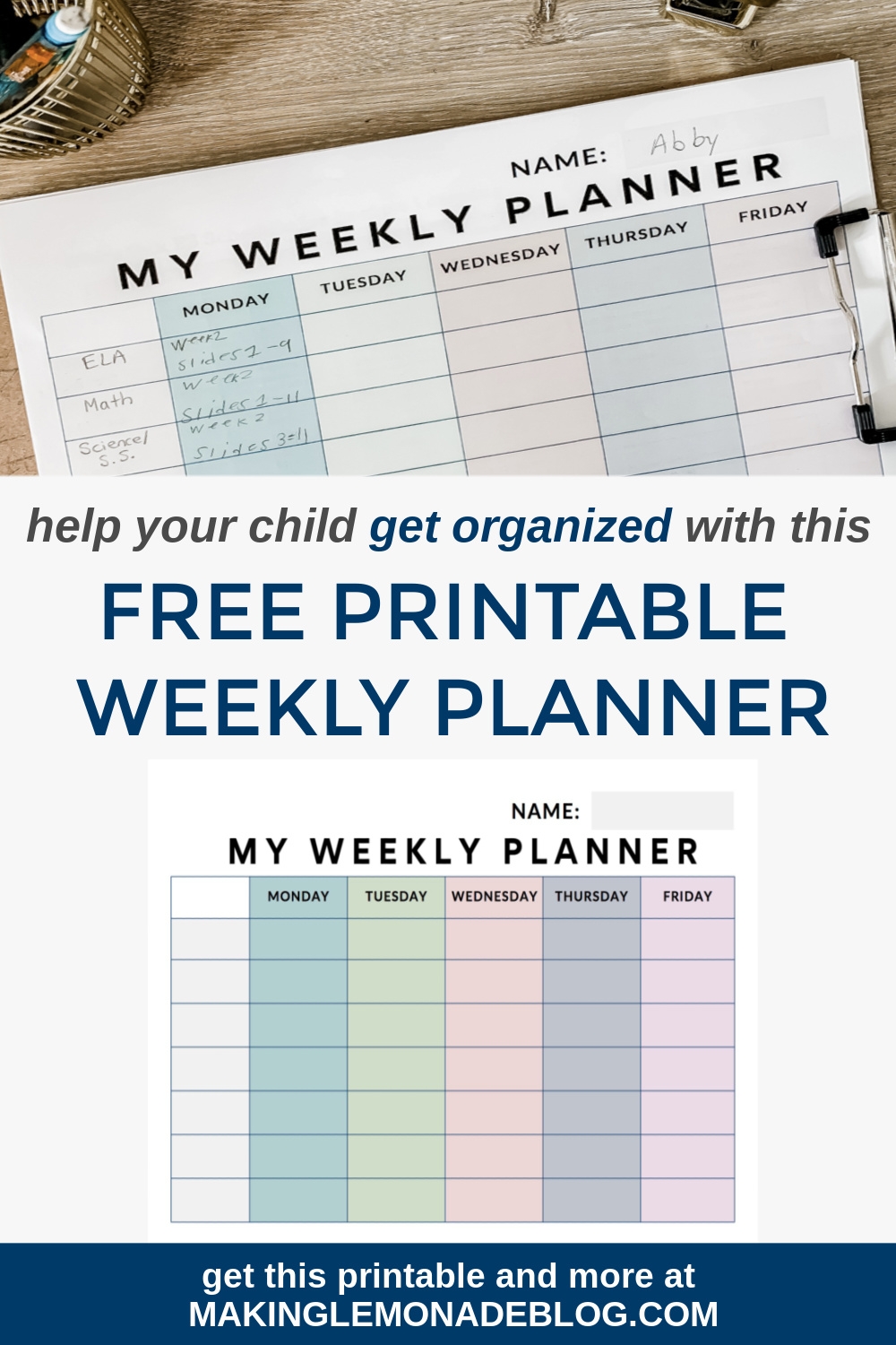 Student Planning Calendar Printable