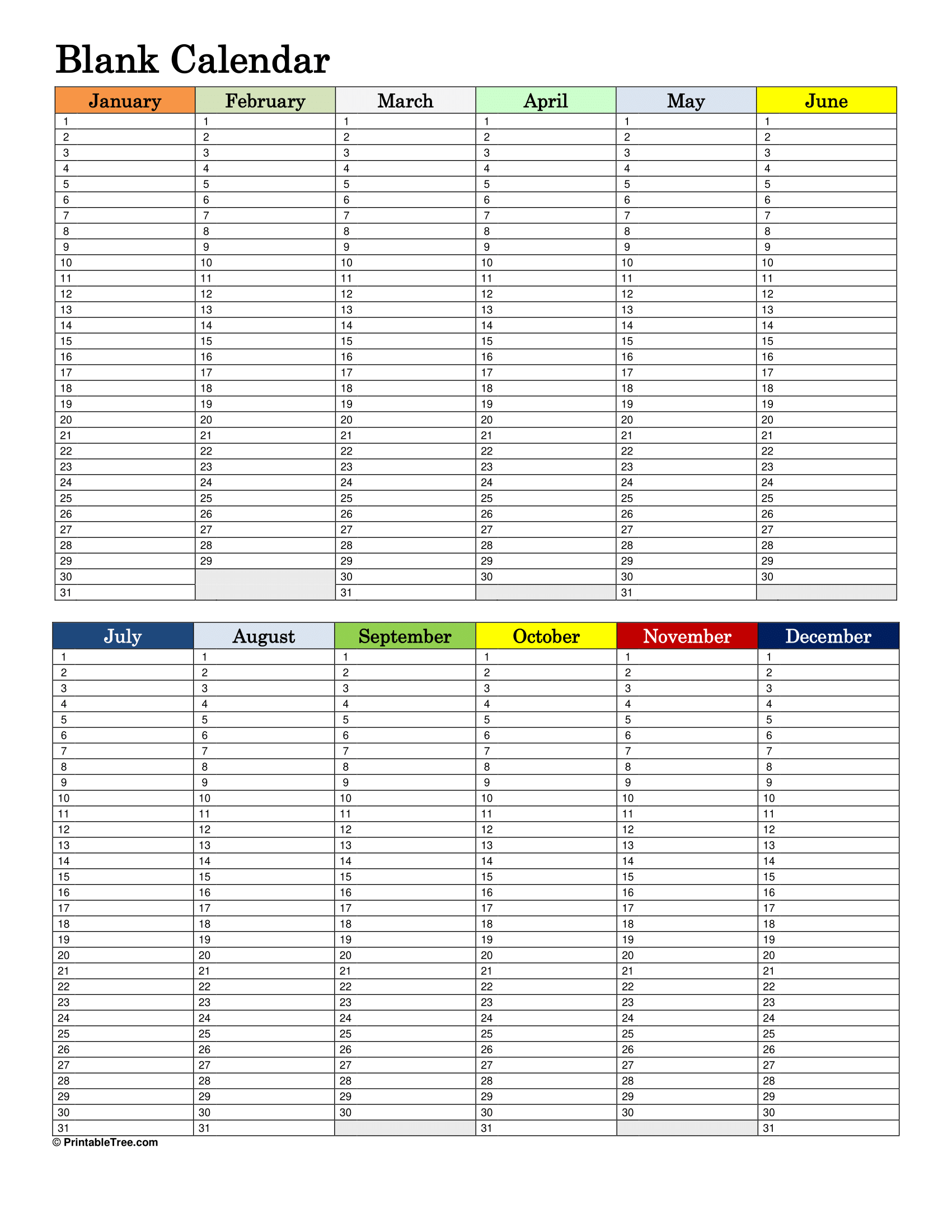 Blank Calendar Pages 2025 Yearly Printable