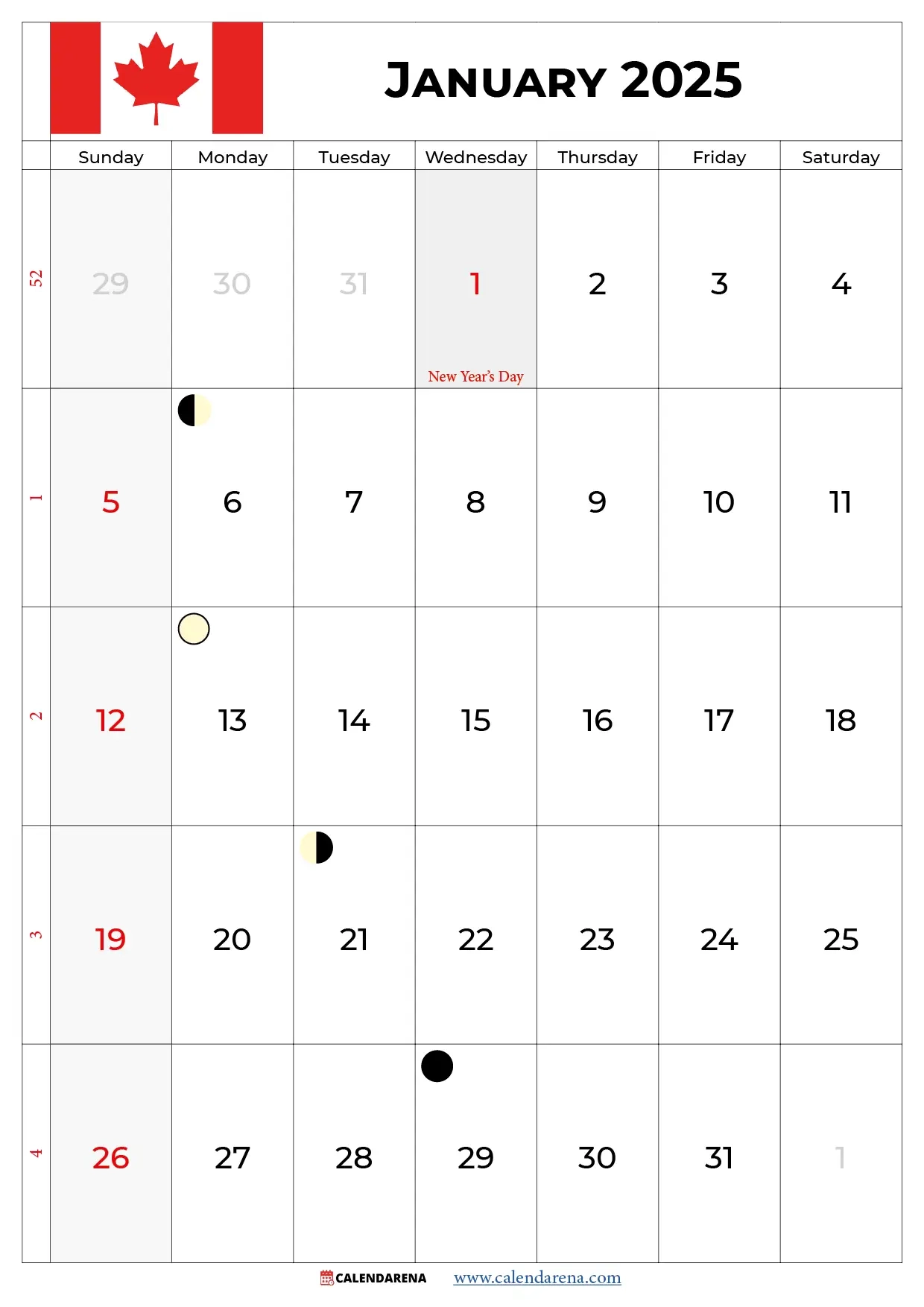 January 2025 Calendar Canada