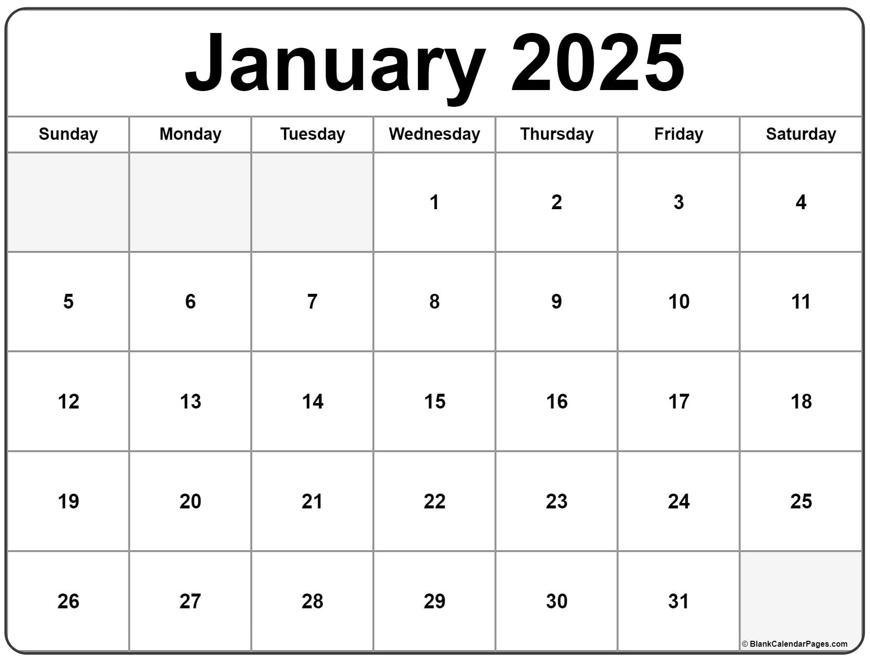 January 2025 Calendar Free Printable Calendars