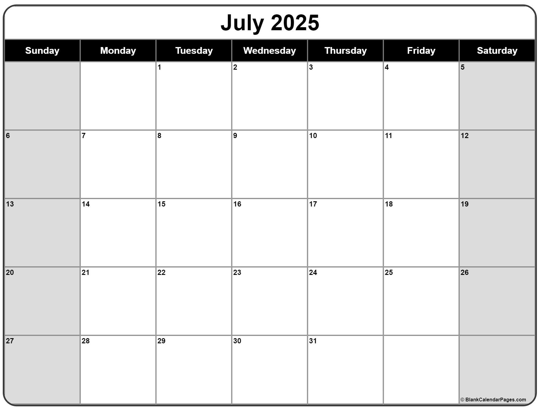 July 2025 Calendar Free Printable Calendars