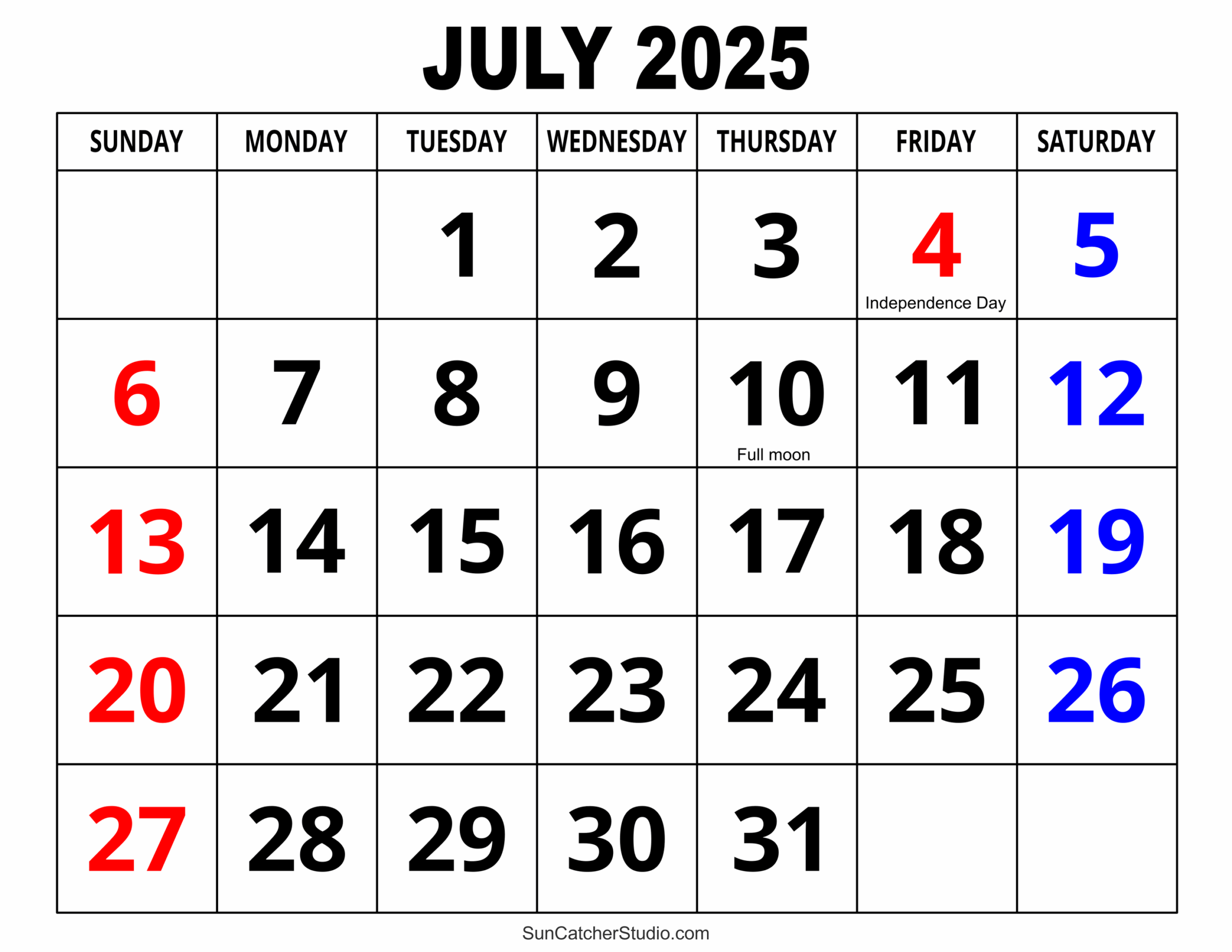 Printable July 2025 Calendar Pdf