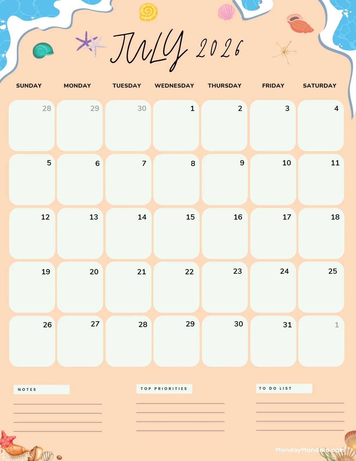 July 2026 Calendars 52 Free PDF Printables July 2026 Calendars 52 Free PDF Printables