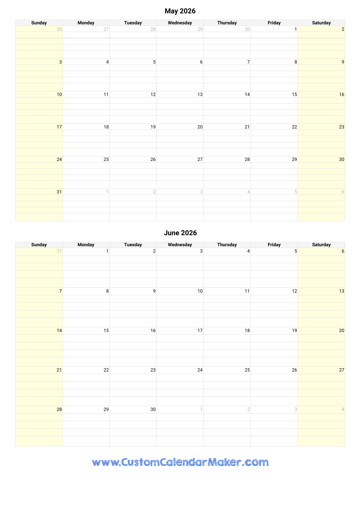June 2026 Free Printable Calendar